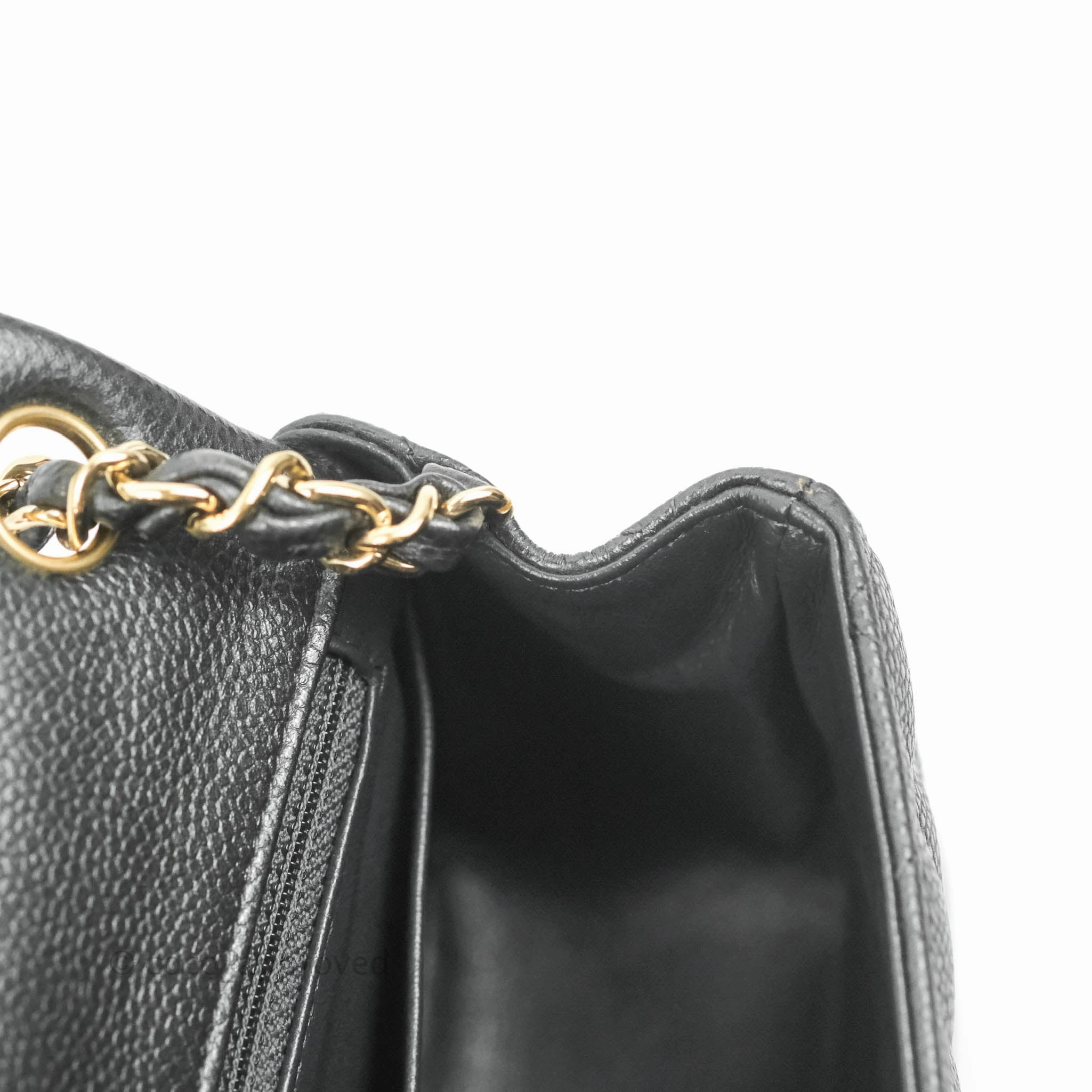 Chanel Quilted Mini Square Flap Bag Pearly Black Caviar Gold Hardware
