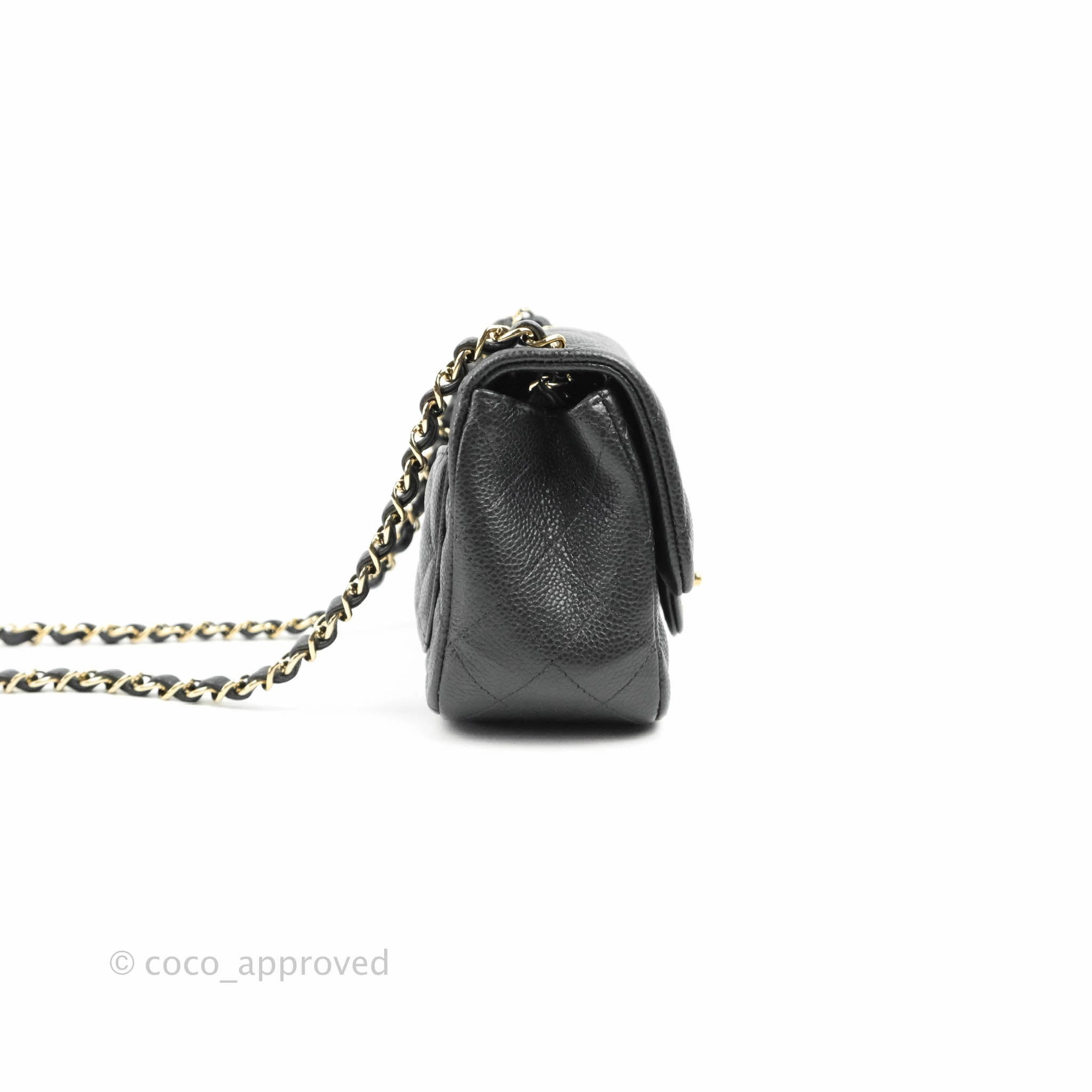 Chanel Quilted Mini Square Flap Bag Pearly Black Caviar Gold Hardware