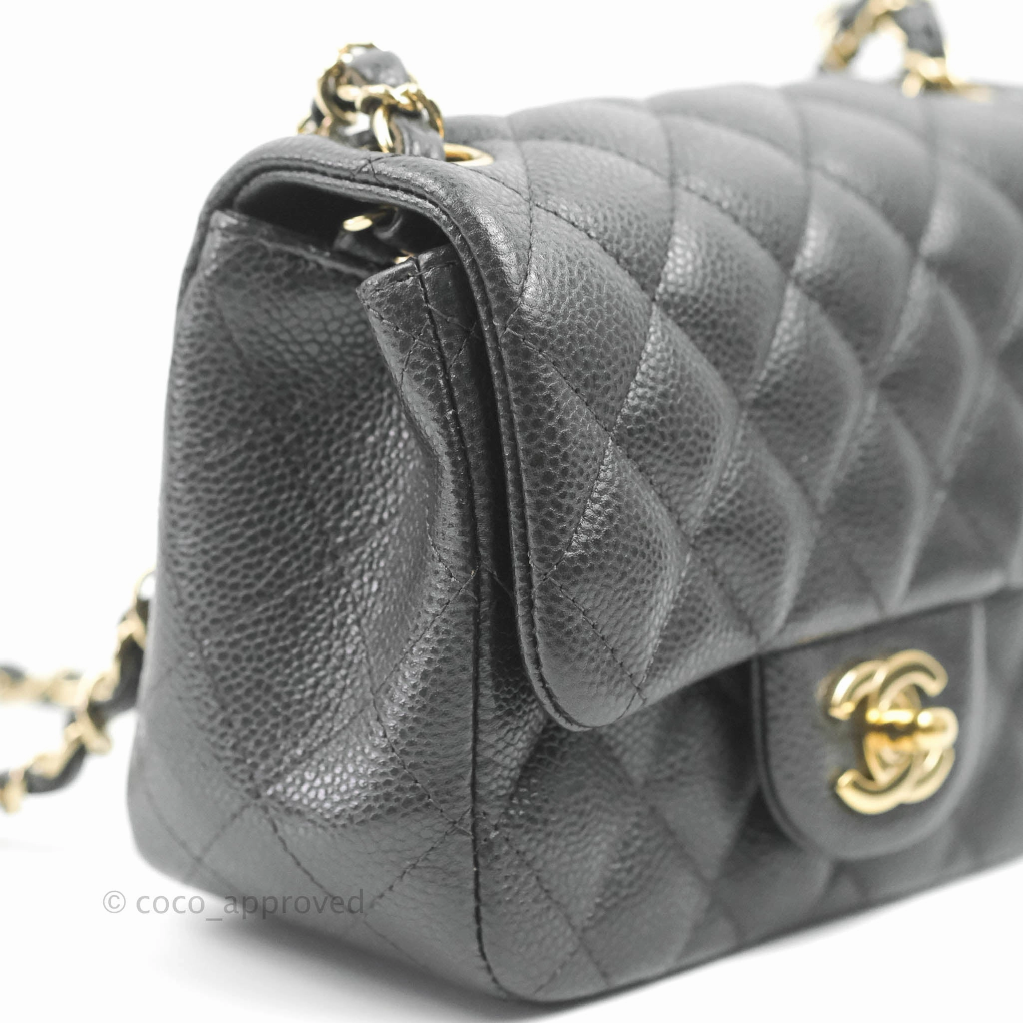 Chanel Quilted Mini Square Flap Bag Pearly Black Caviar Gold Hardware