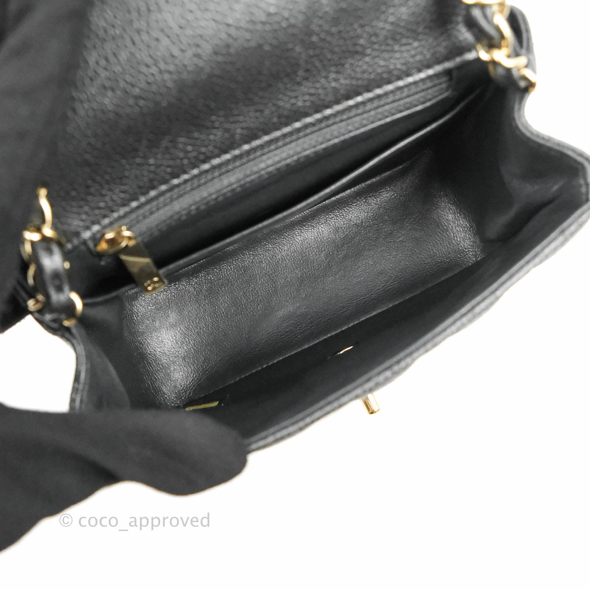 Chanel Quilted Mini Square Flap Bag Pearly Black Caviar Gold Hardware