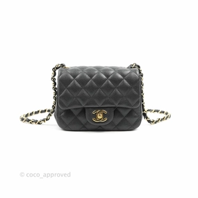 Chanel Quilted Mini Square Flap Bag Pearly Black Caviar Gold Hardware
