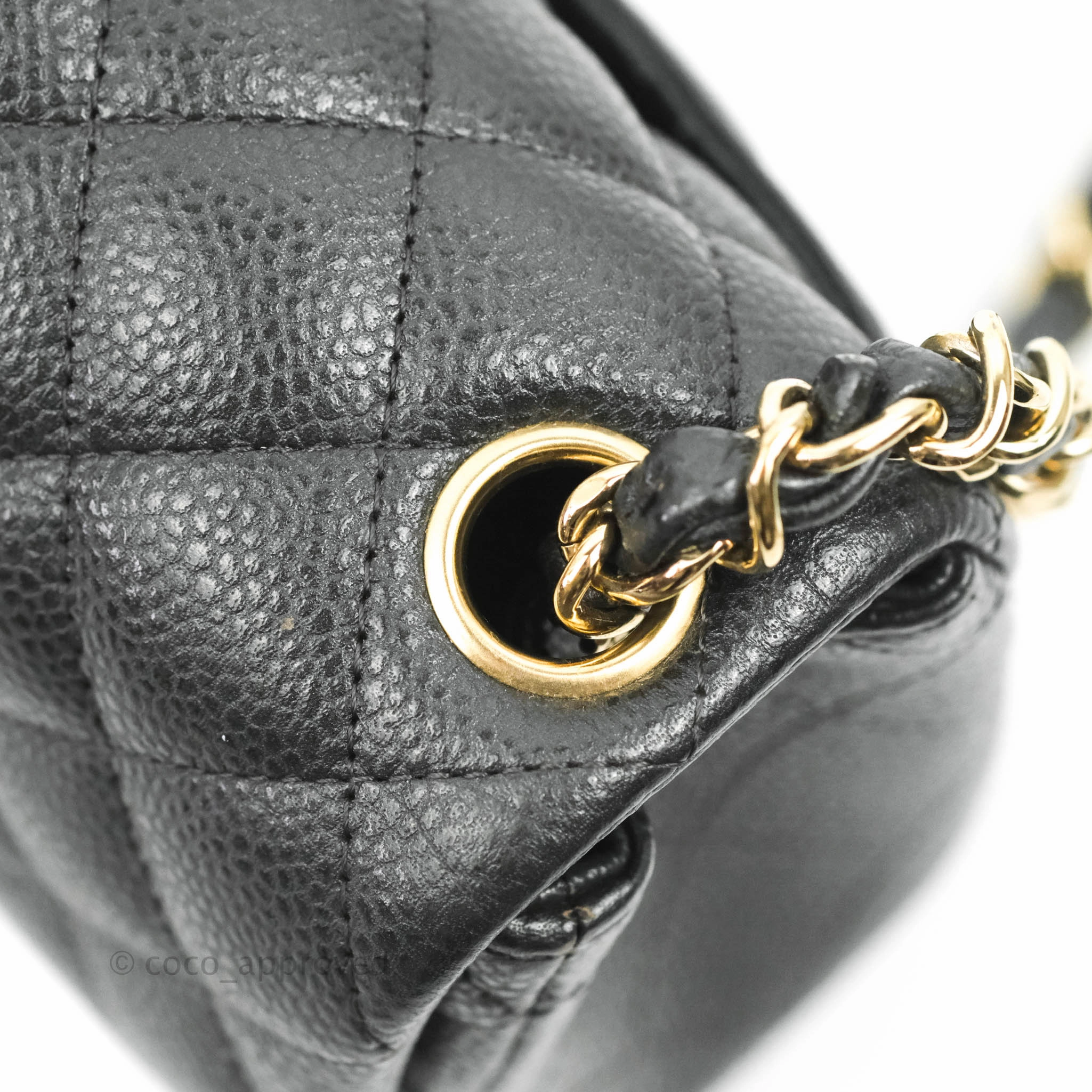 Chanel Quilted Mini Square Flap Bag Pearly Black Caviar Gold Hardware