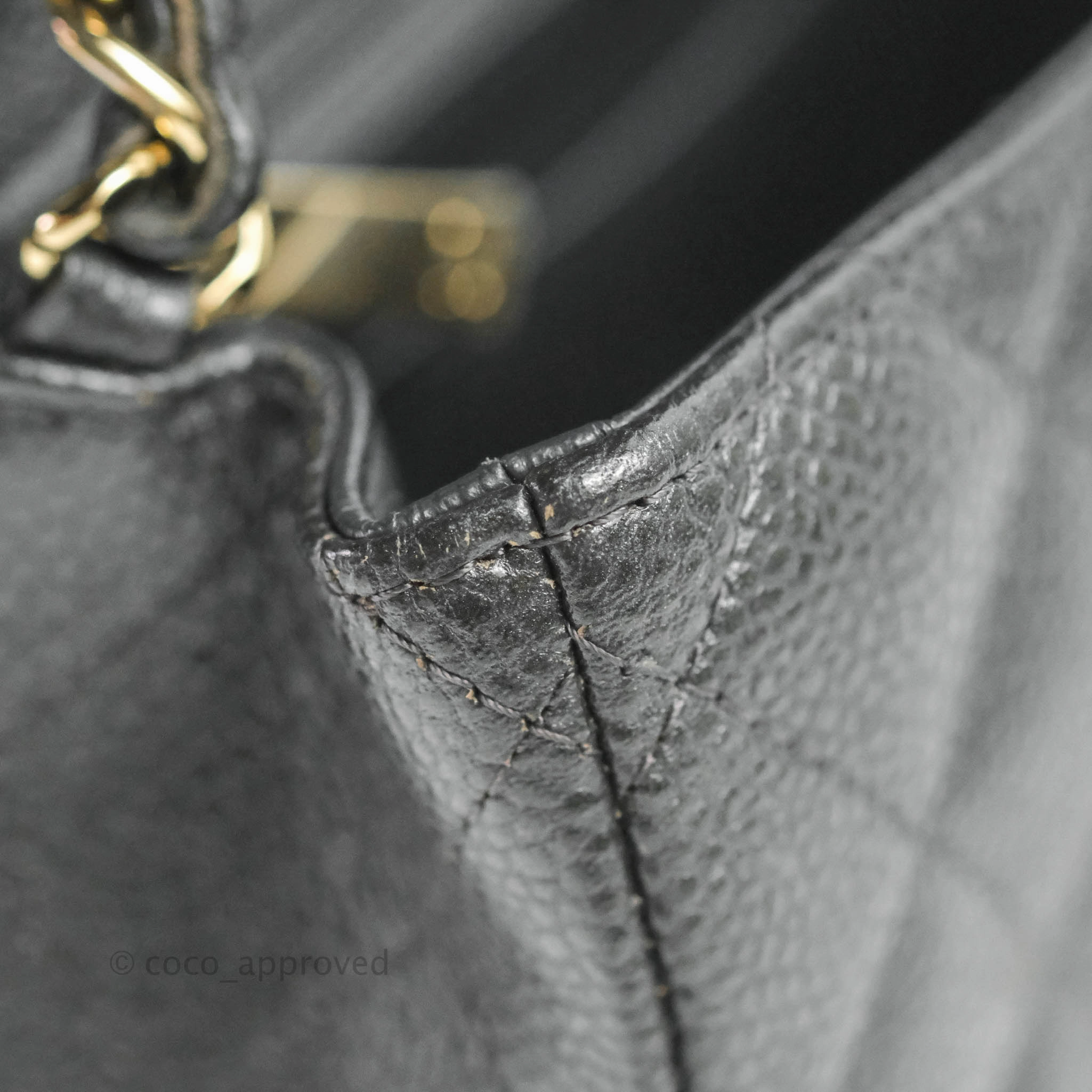Chanel Quilted Mini Square Flap Bag Pearly Black Caviar Gold Hardware