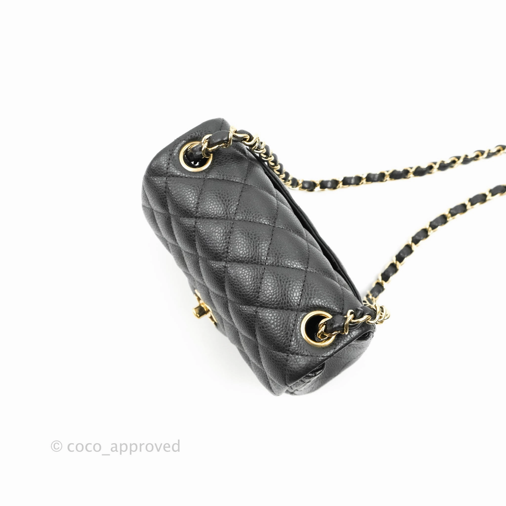 Chanel Quilted Mini Square Flap Bag Pearly Black Caviar Gold Hardware