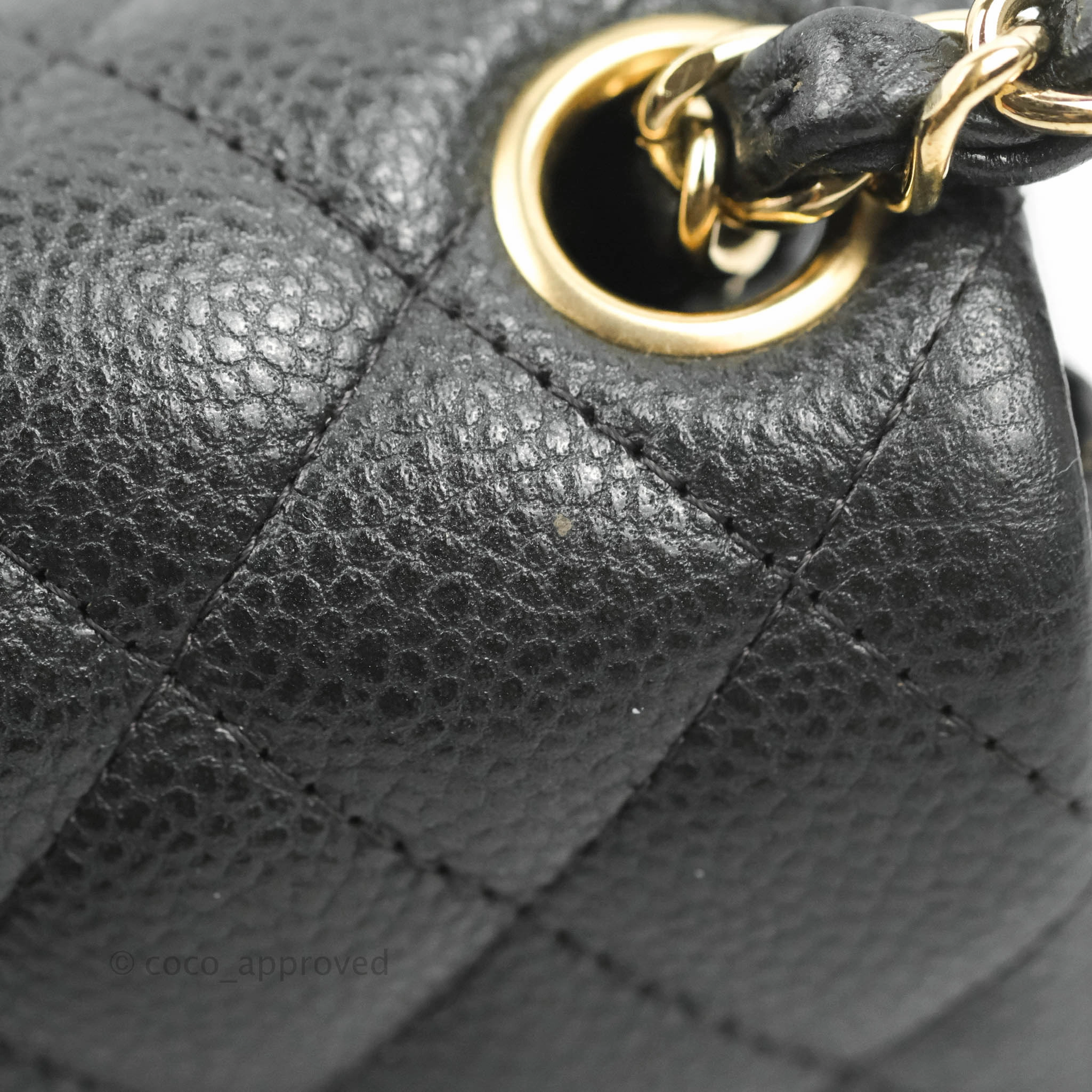 Chanel Quilted Mini Square Flap Bag Pearly Black Caviar Gold Hardware