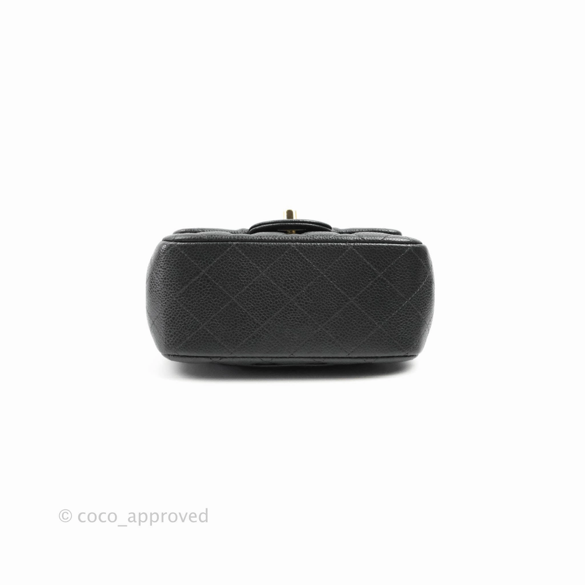 Chanel Quilted Mini Square Flap Bag Pearly Black Caviar Gold Hardware