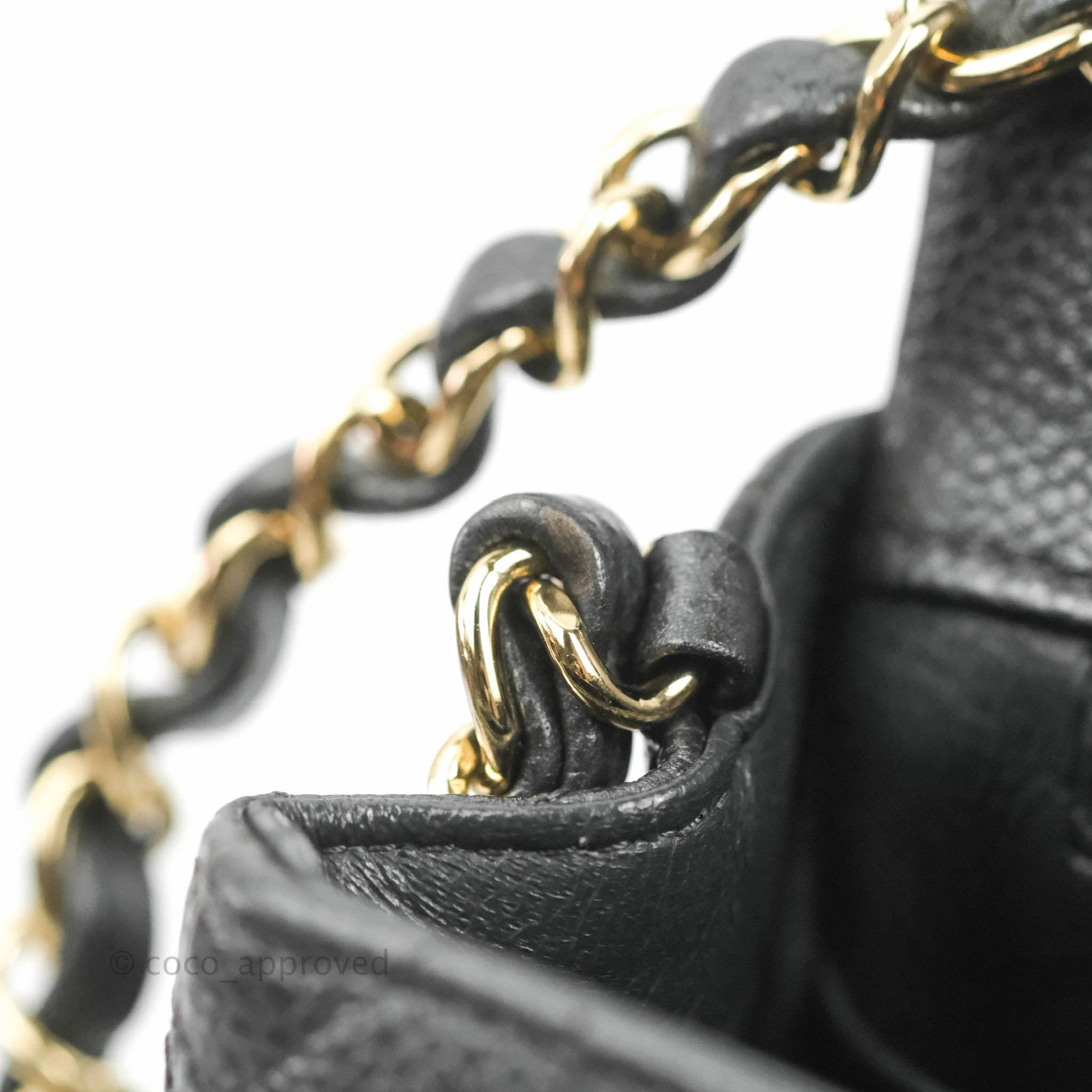 Chanel Quilted Mini Square Flap Bag Pearly Black Caviar Gold Hardware