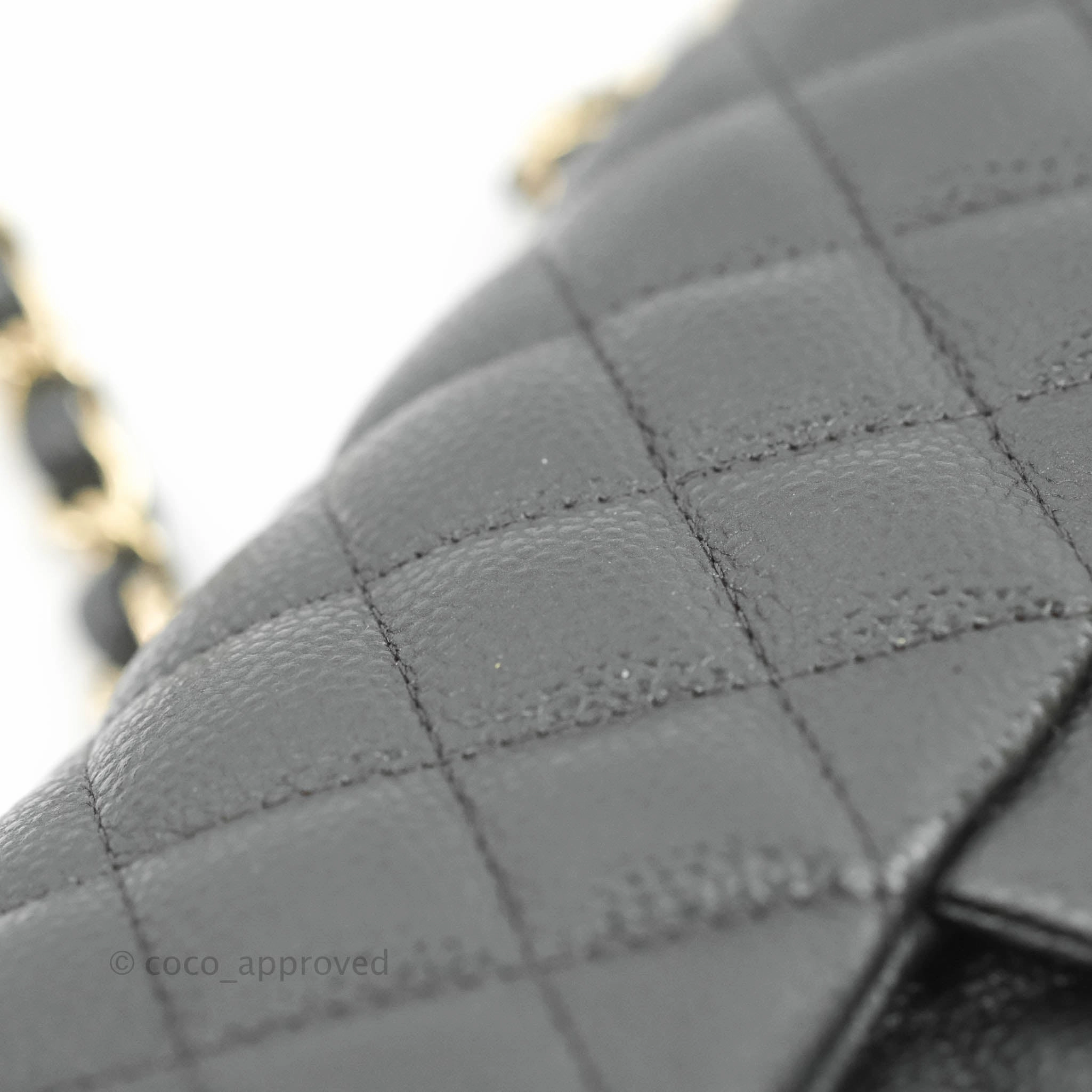 Chanel Quilted Mini Square Flap Bag Pearly Black Caviar Gold Hardware