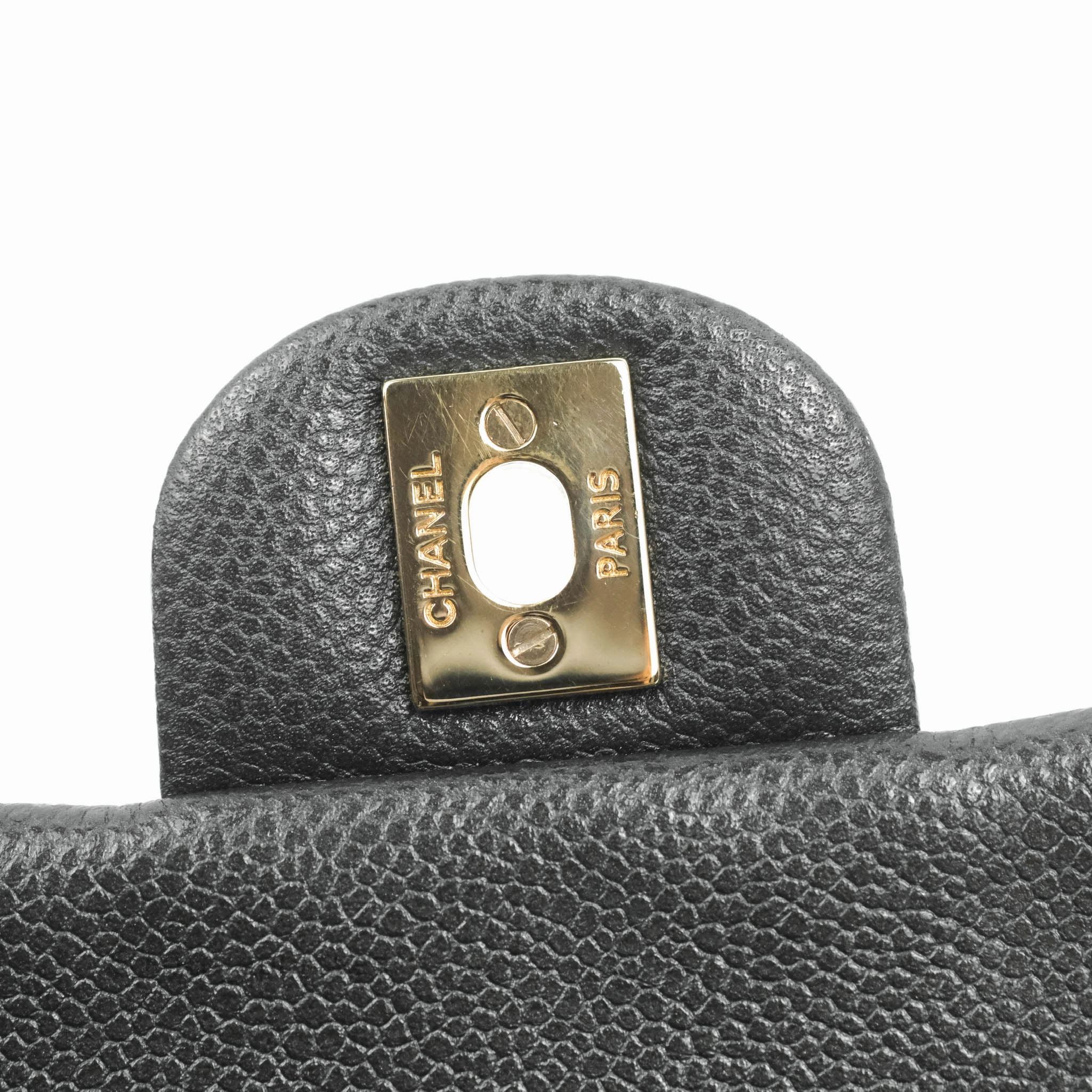 Chanel Quilted Mini Square Flap Bag Pearly Black Caviar Gold Hardware