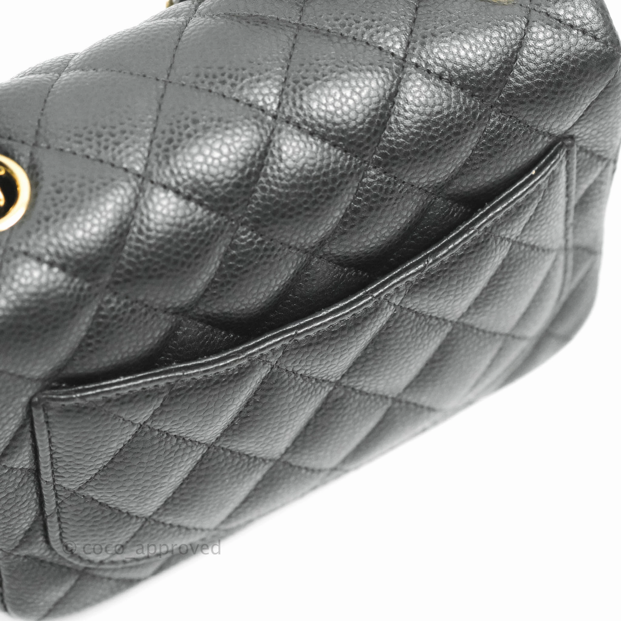 Chanel Quilted Mini Square Flap Bag Pearly Black Caviar Gold Hardware