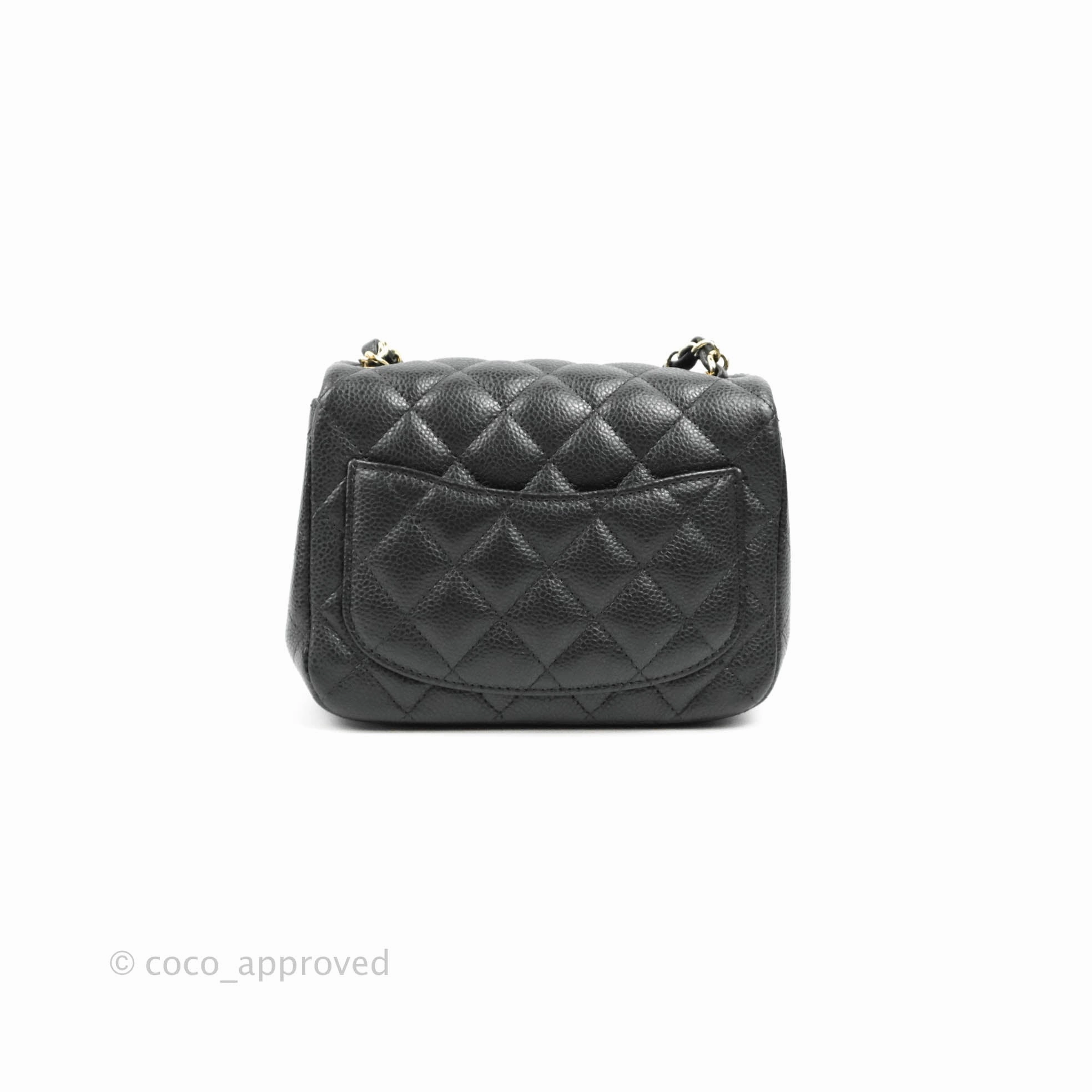 Chanel Quilted Mini Square Flap Bag Pearly Black Caviar Gold Hardware