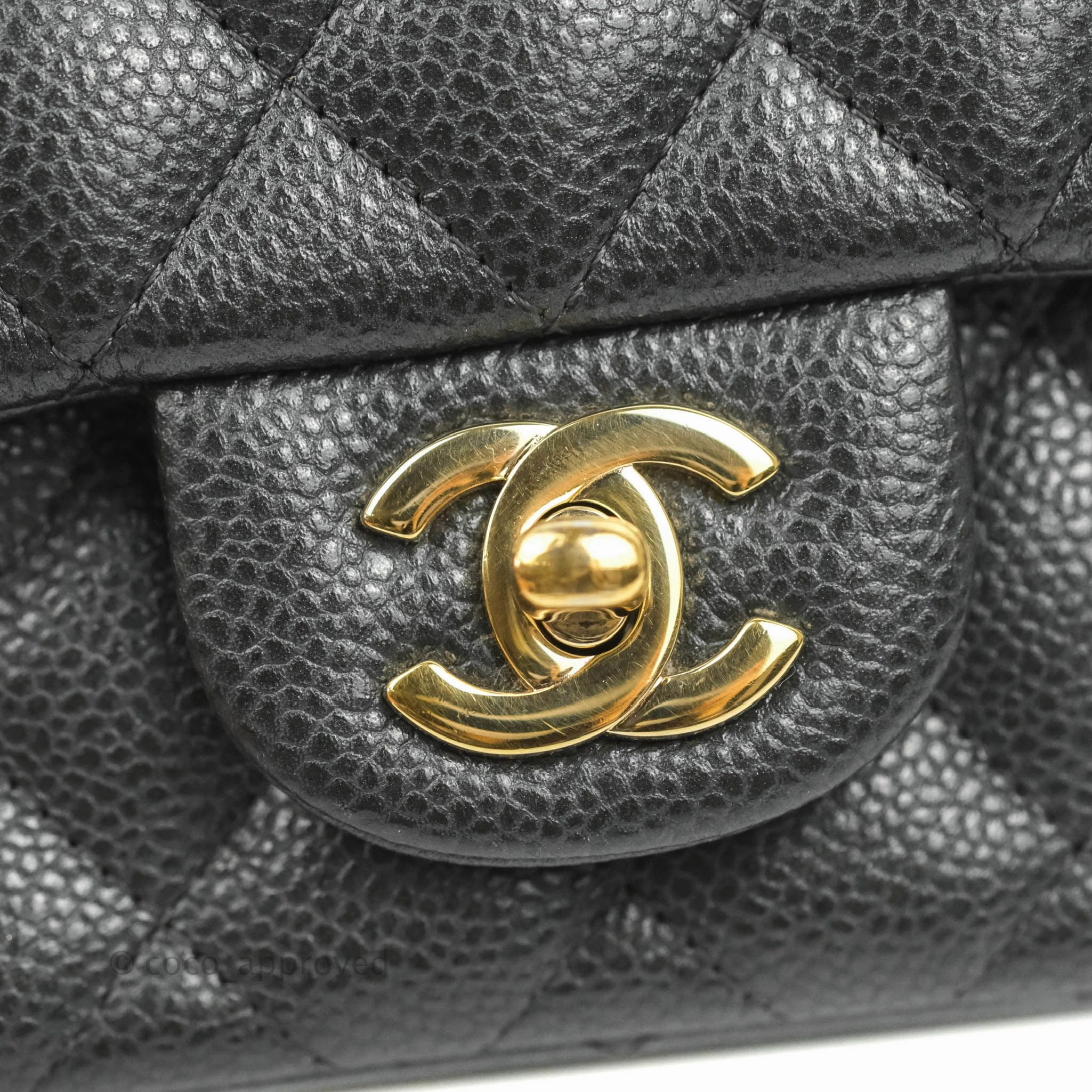 Chanel Quilted Mini Square Flap Bag Pearly Black Caviar Gold Hardware