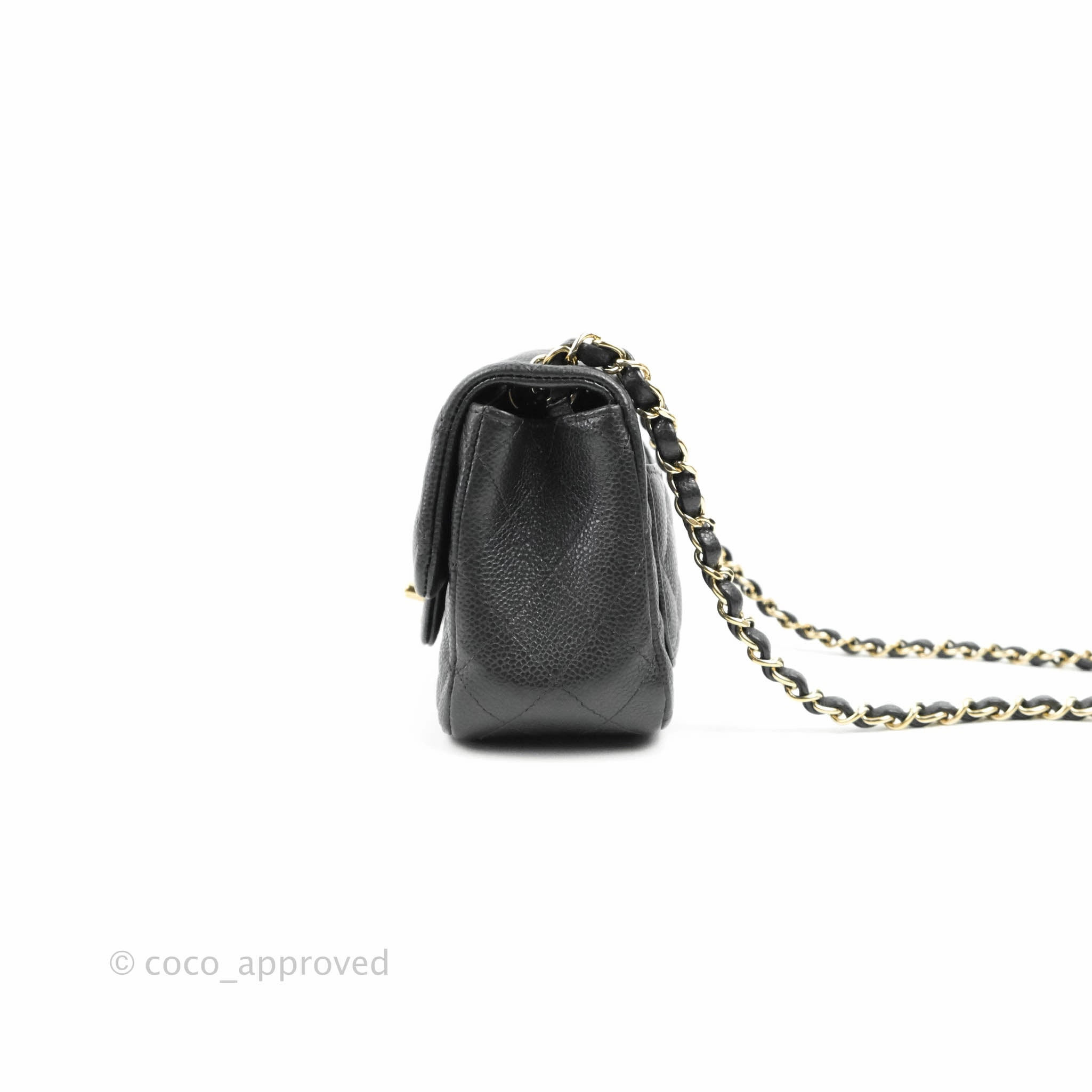 Chanel Quilted Mini Square Flap Bag Pearly Black Caviar Gold Hardware