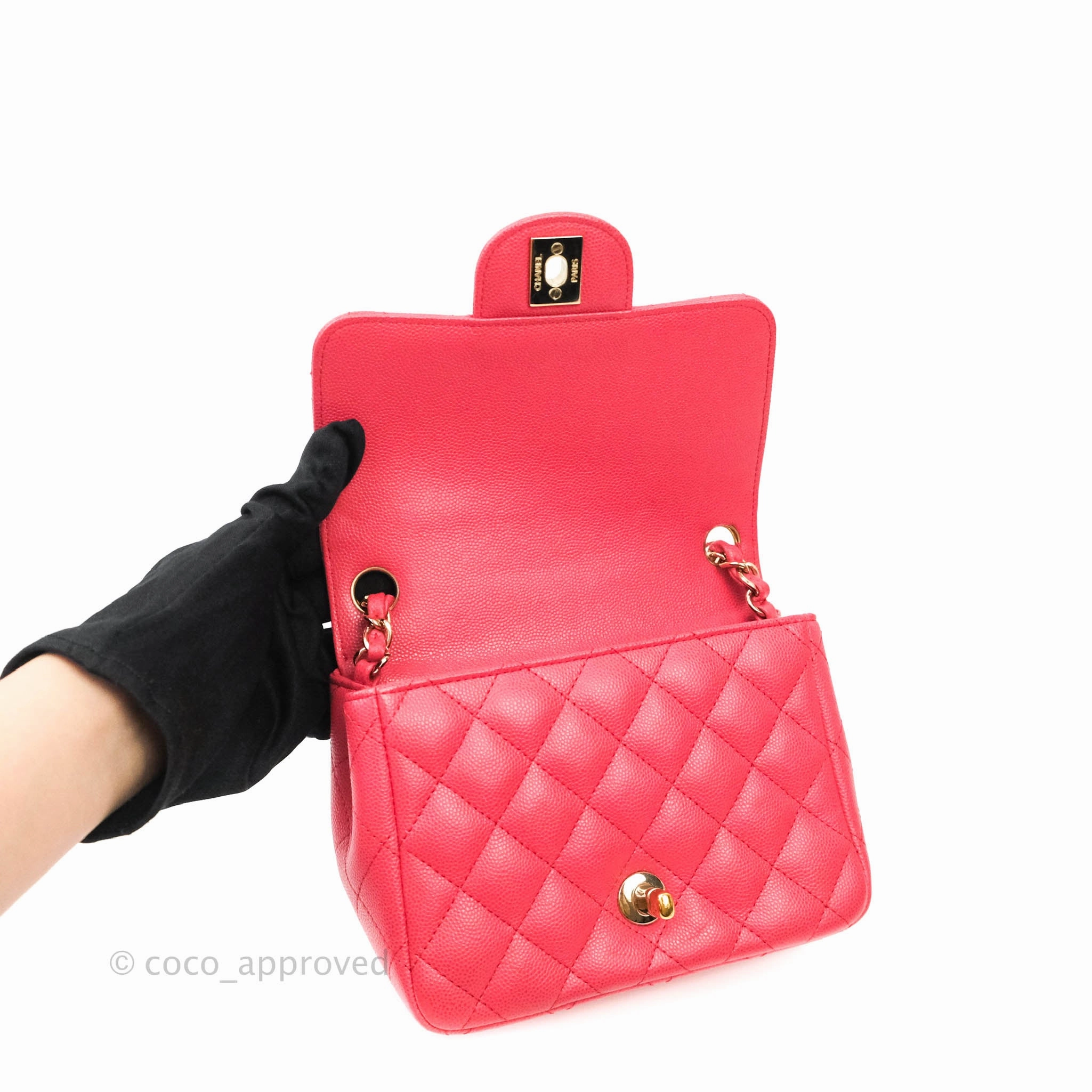 Chanel Quilted Mini Square Iridescent Pink Caviar Gold Hardware 17C