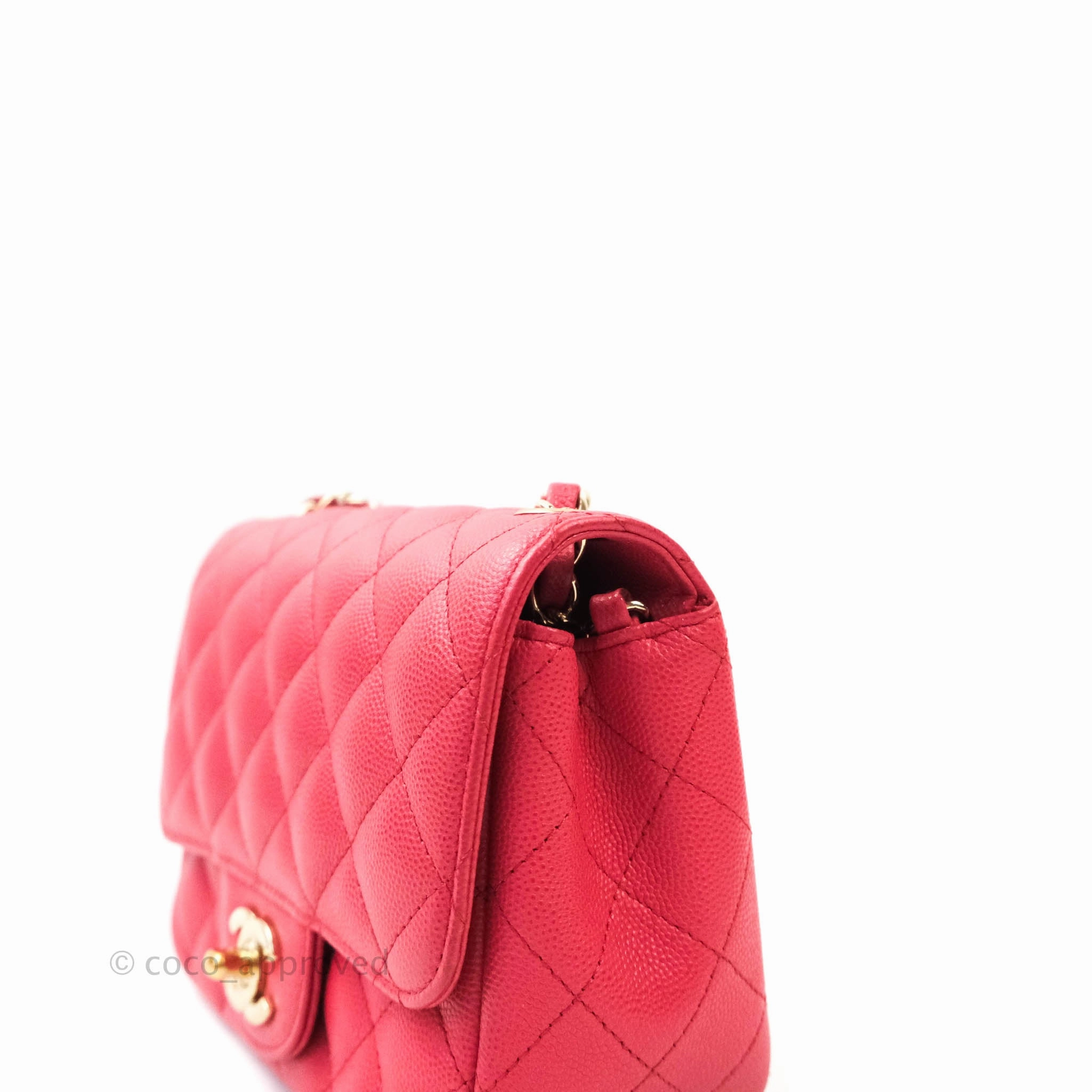 Chanel Quilted Mini Square Iridescent Pink Caviar Gold Hardware 17C