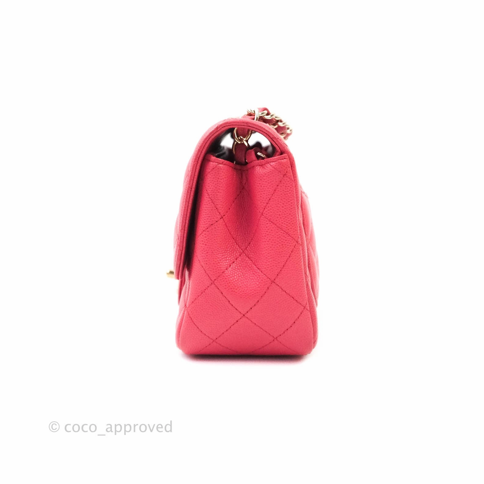Chanel Quilted Mini Square Iridescent Pink Caviar Gold Hardware 17C
