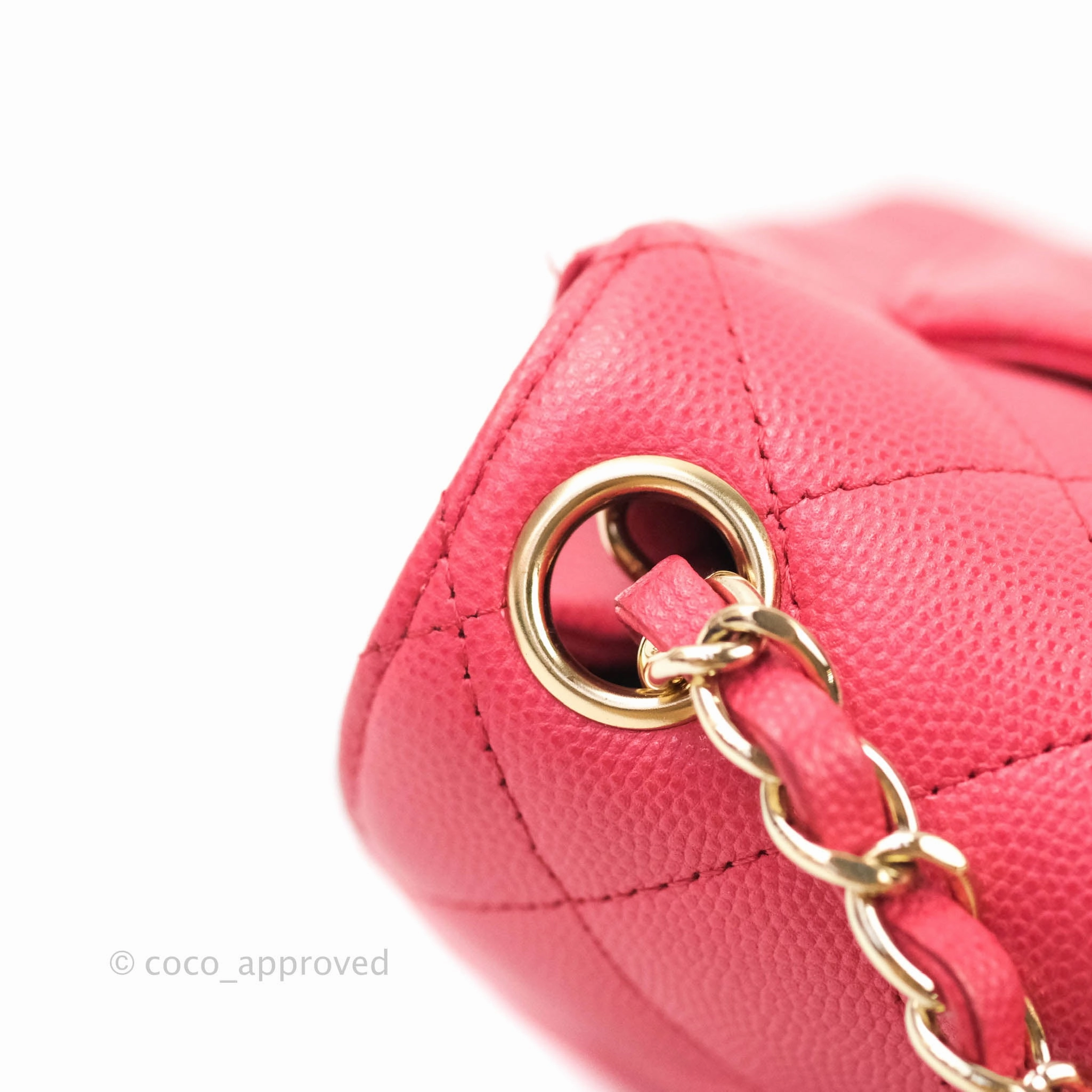Chanel Quilted Mini Square Iridescent Pink Caviar Gold Hardware 17C