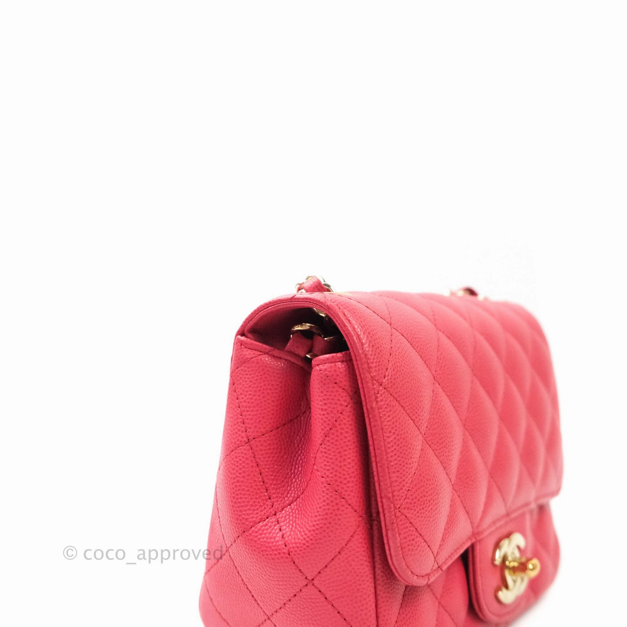 Chanel Quilted Mini Square Iridescent Pink Caviar Gold Hardware 17C