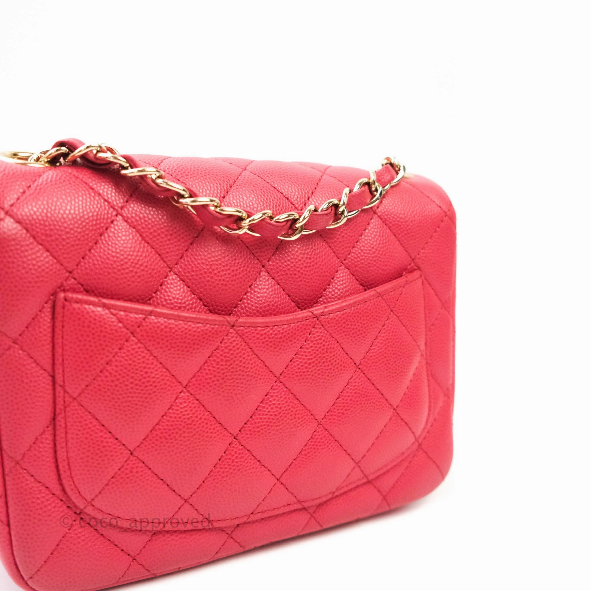 Chanel Quilted Mini Square Iridescent Pink Caviar Gold Hardware 17C