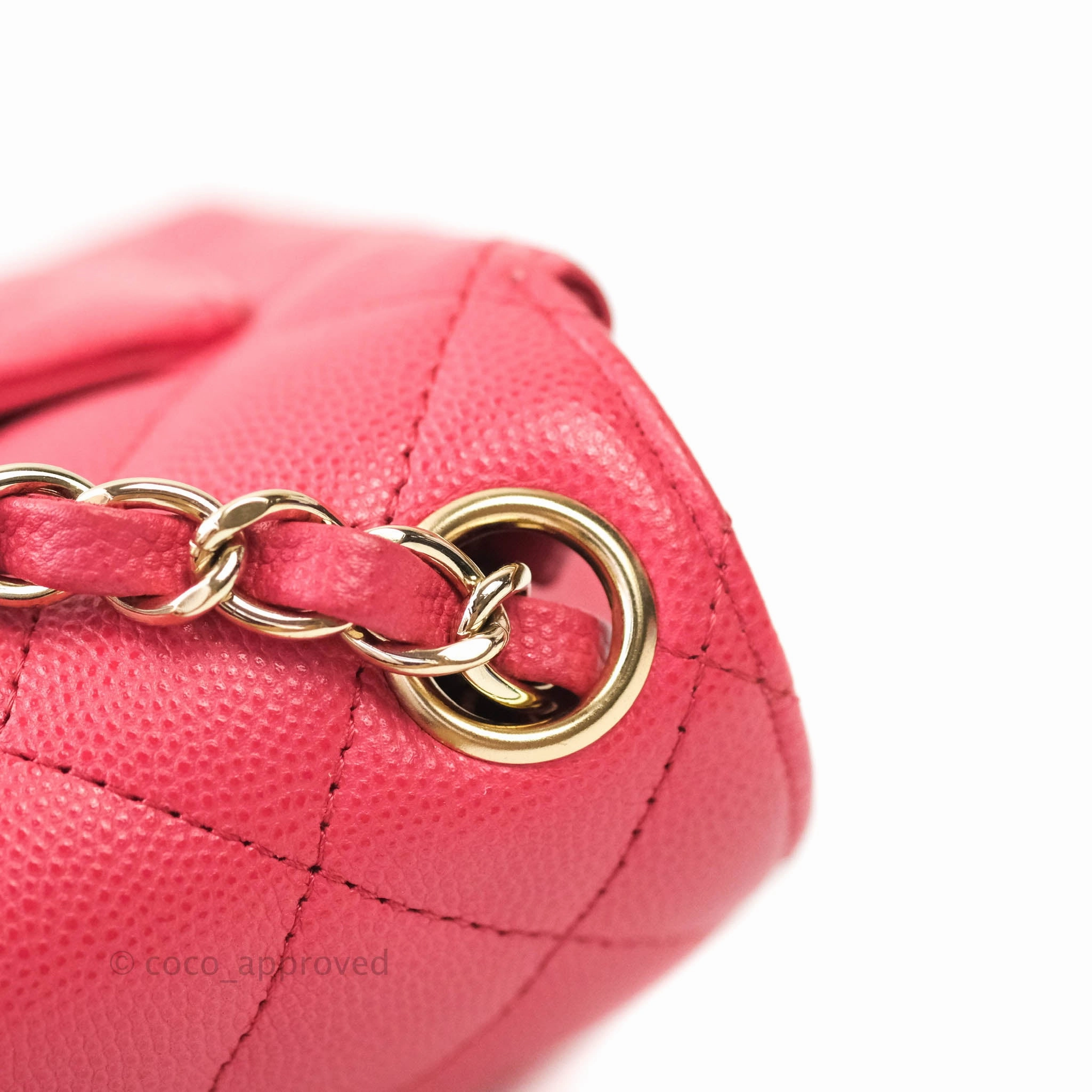 Chanel Quilted Mini Square Iridescent Pink Caviar Gold Hardware 17C