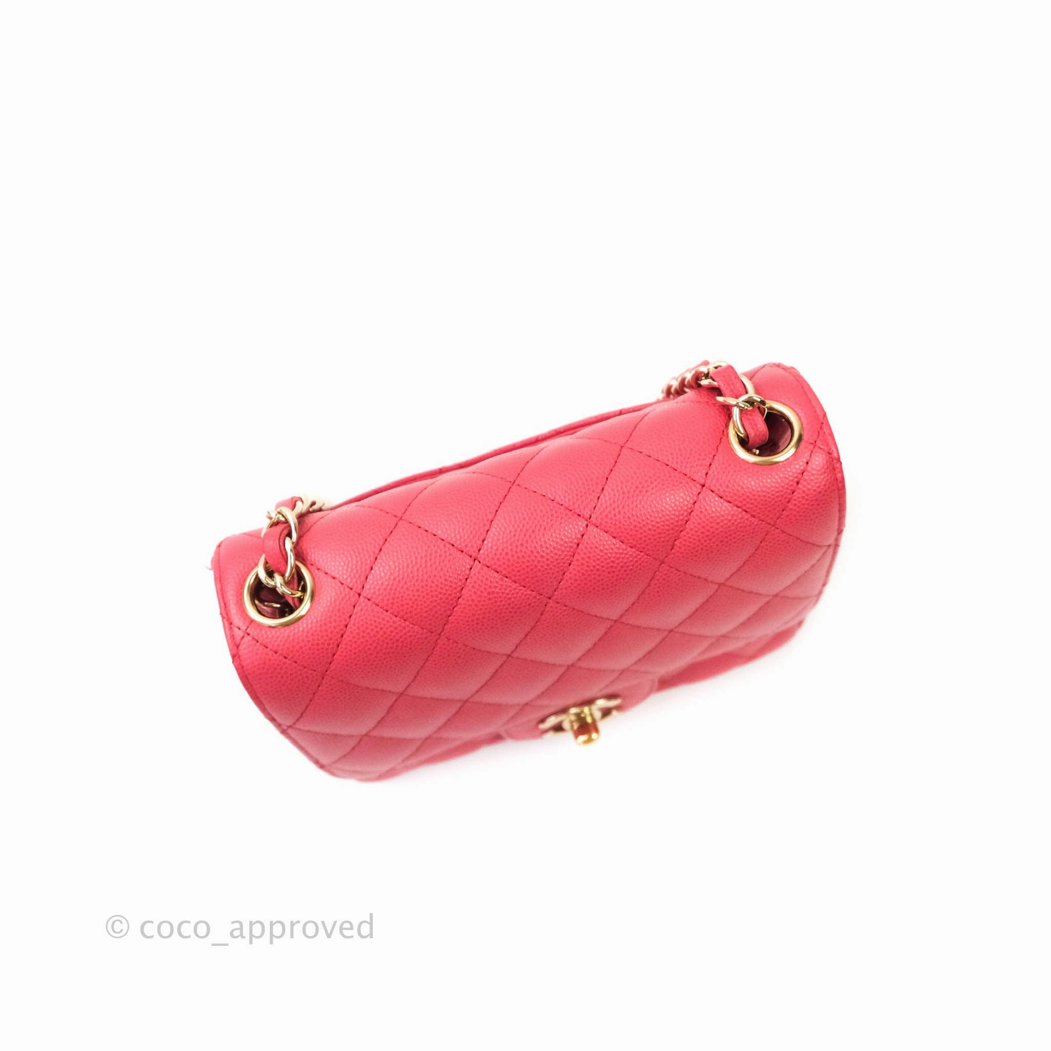 Chanel Quilted Mini Square Iridescent Pink Caviar Gold Hardware 17C