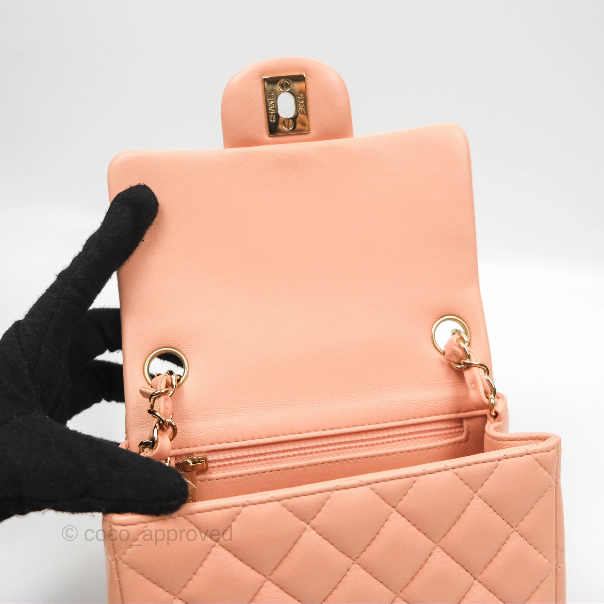 Chanel Quilted Mini Square Lambskin Light Beige Pink Gold Hardware