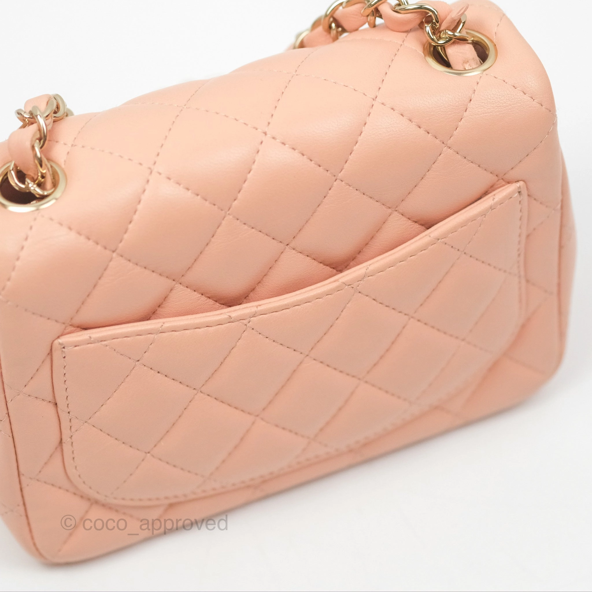 Chanel Quilted Mini Square Lambskin Light Beige Pink Gold Hardware