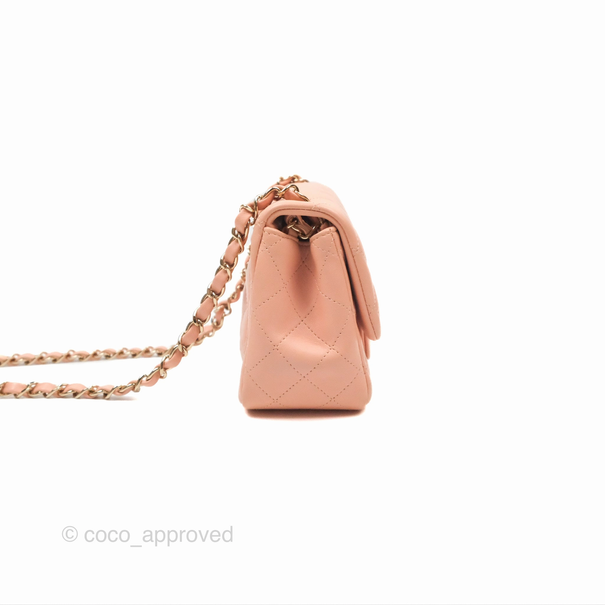Chanel Quilted Mini Square Lambskin Light Beige Pink Gold Hardware