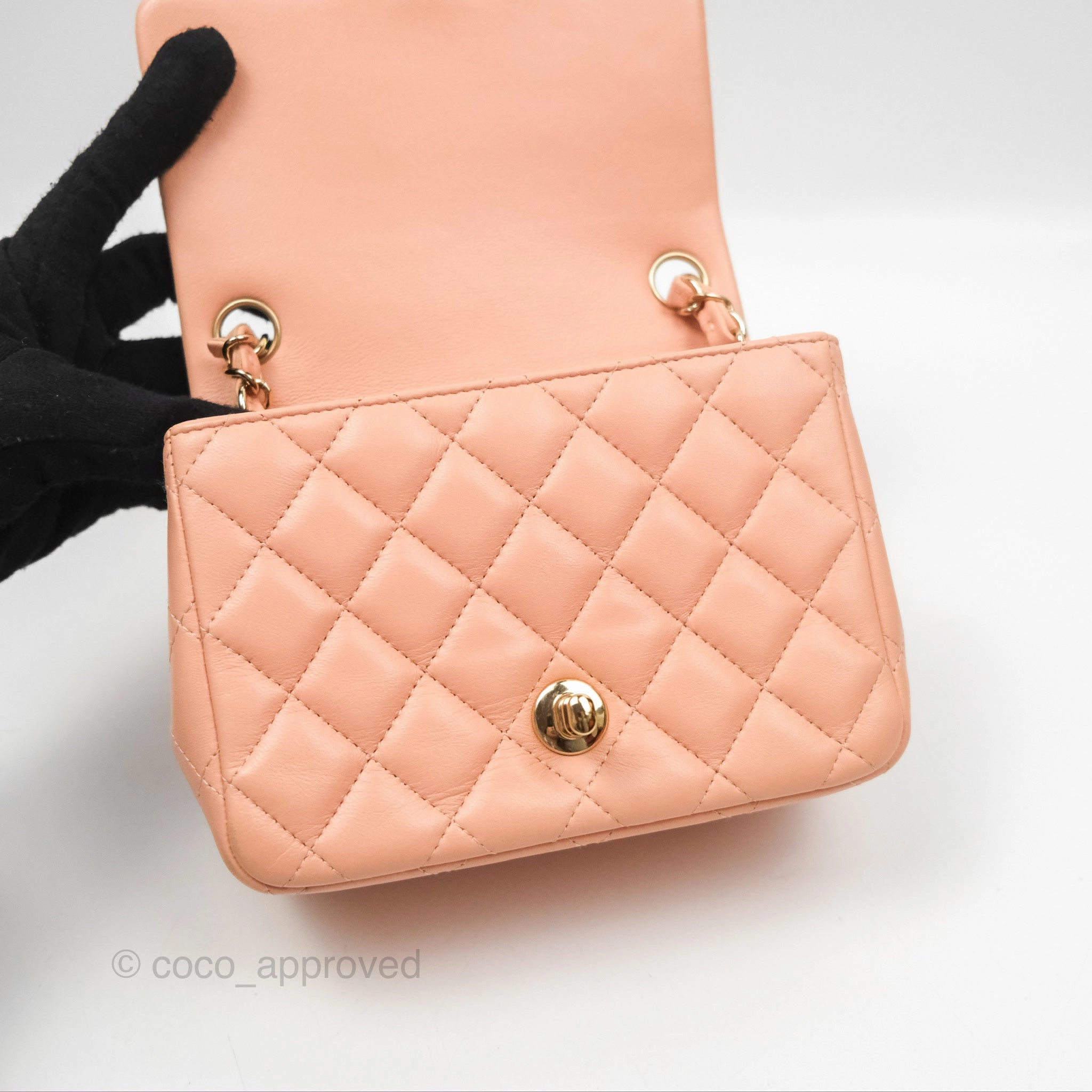 Chanel Quilted Mini Square Lambskin Light Beige Pink Gold Hardware
