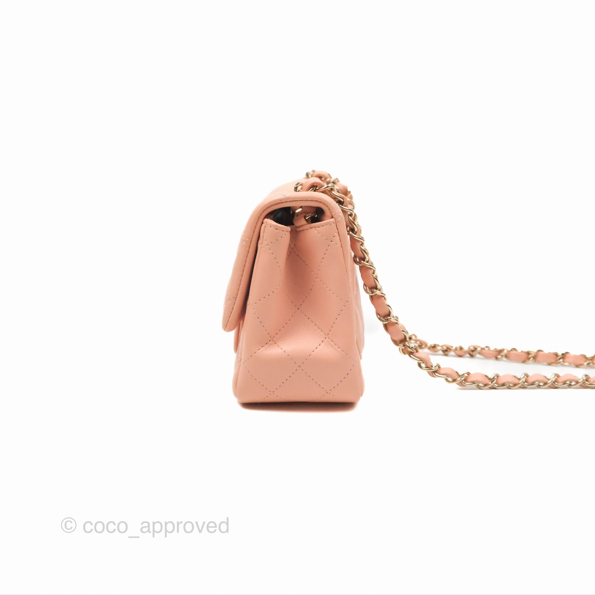 Chanel Quilted Mini Square Lambskin Light Beige Pink Gold Hardware