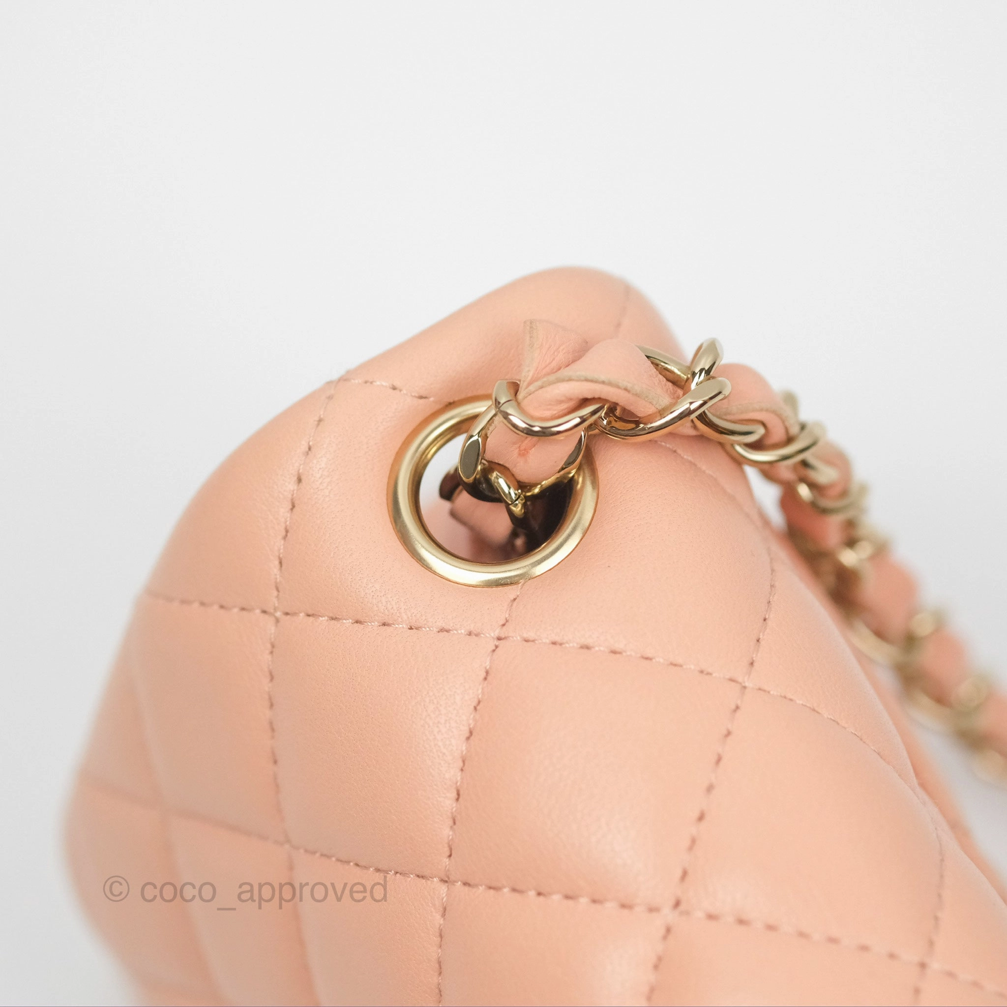 Chanel Quilted Mini Square Lambskin Light Beige Pink Gold Hardware