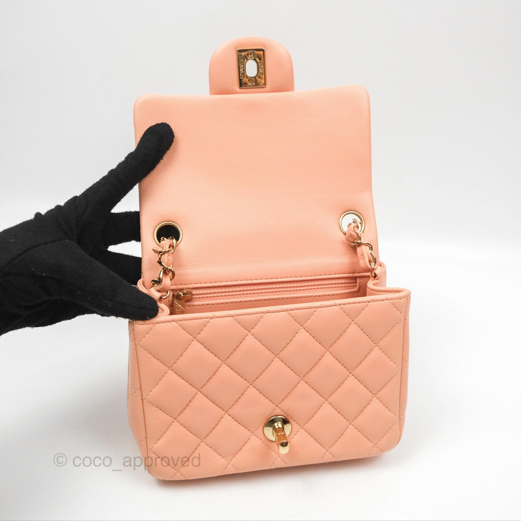 Chanel Quilted Mini Square Lambskin Light Beige Pink Gold Hardware