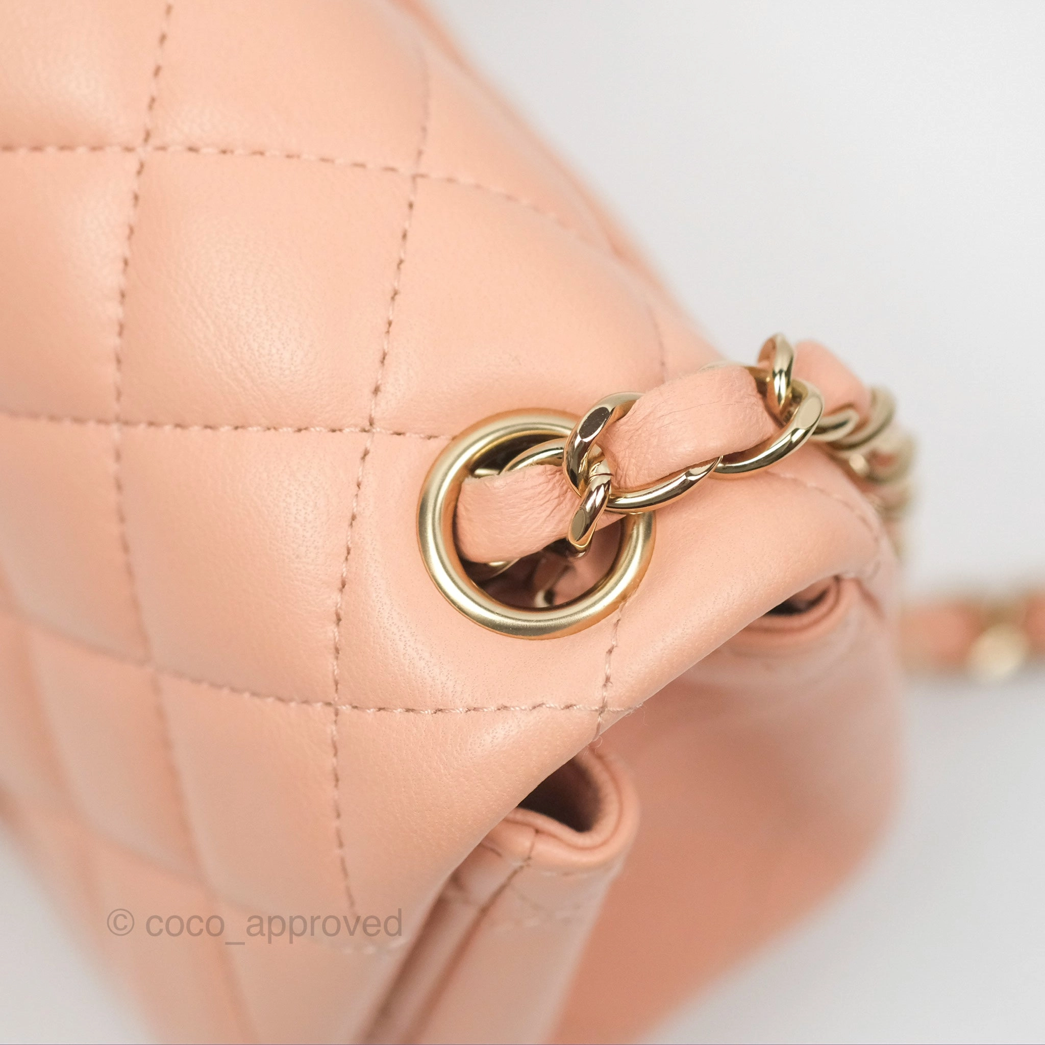 Chanel Quilted Mini Square Lambskin Light Beige Pink Gold Hardware