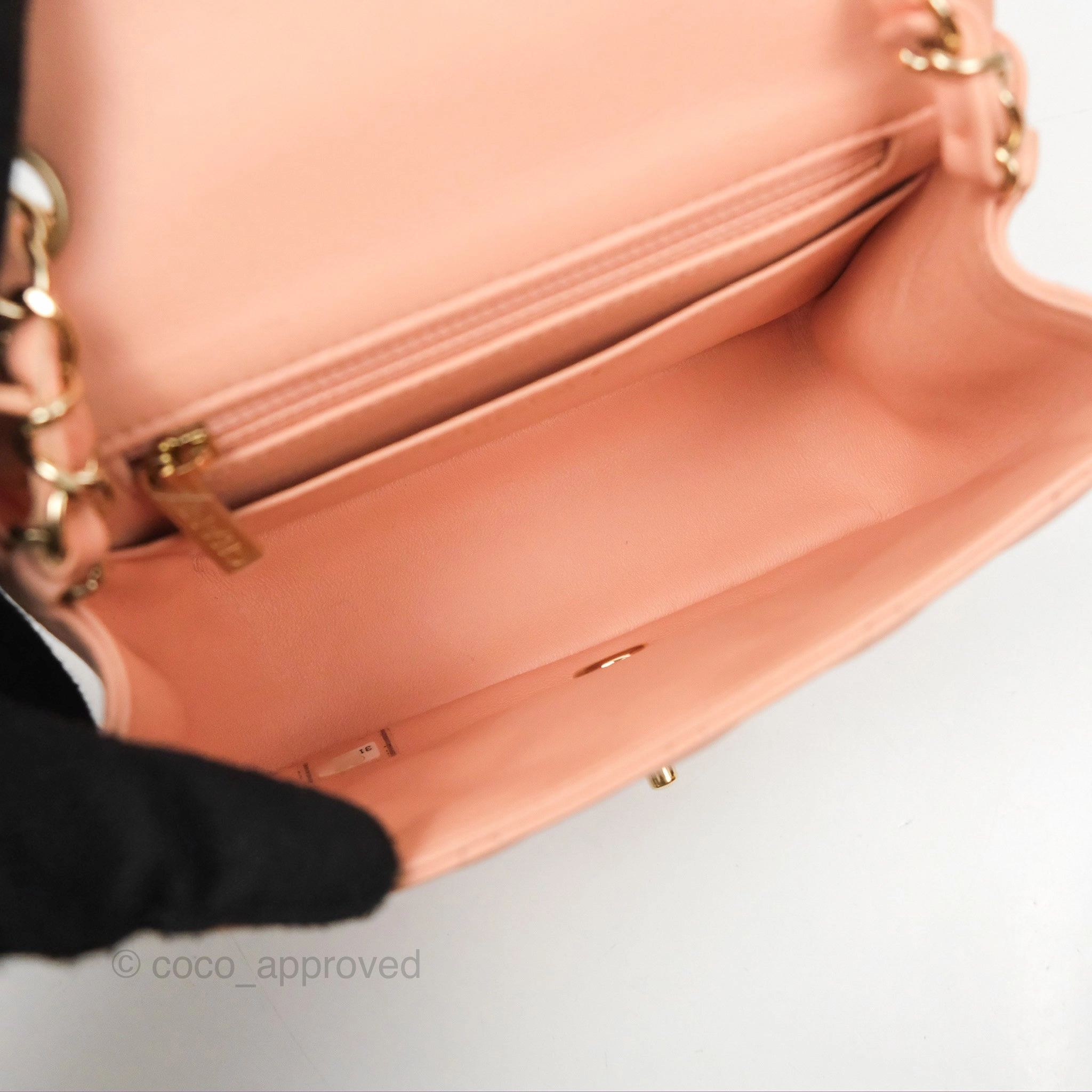 Chanel Quilted Mini Square Lambskin Light Beige Pink Gold Hardware