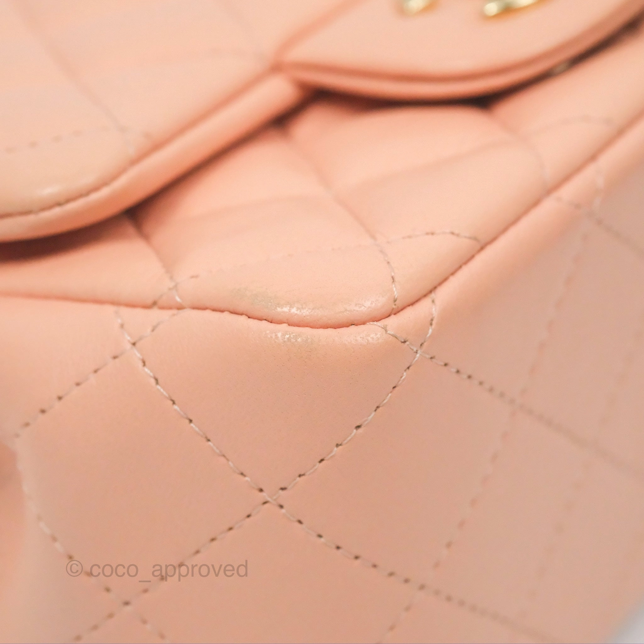 Chanel Quilted Mini Square Lambskin Light Beige Pink Gold Hardware