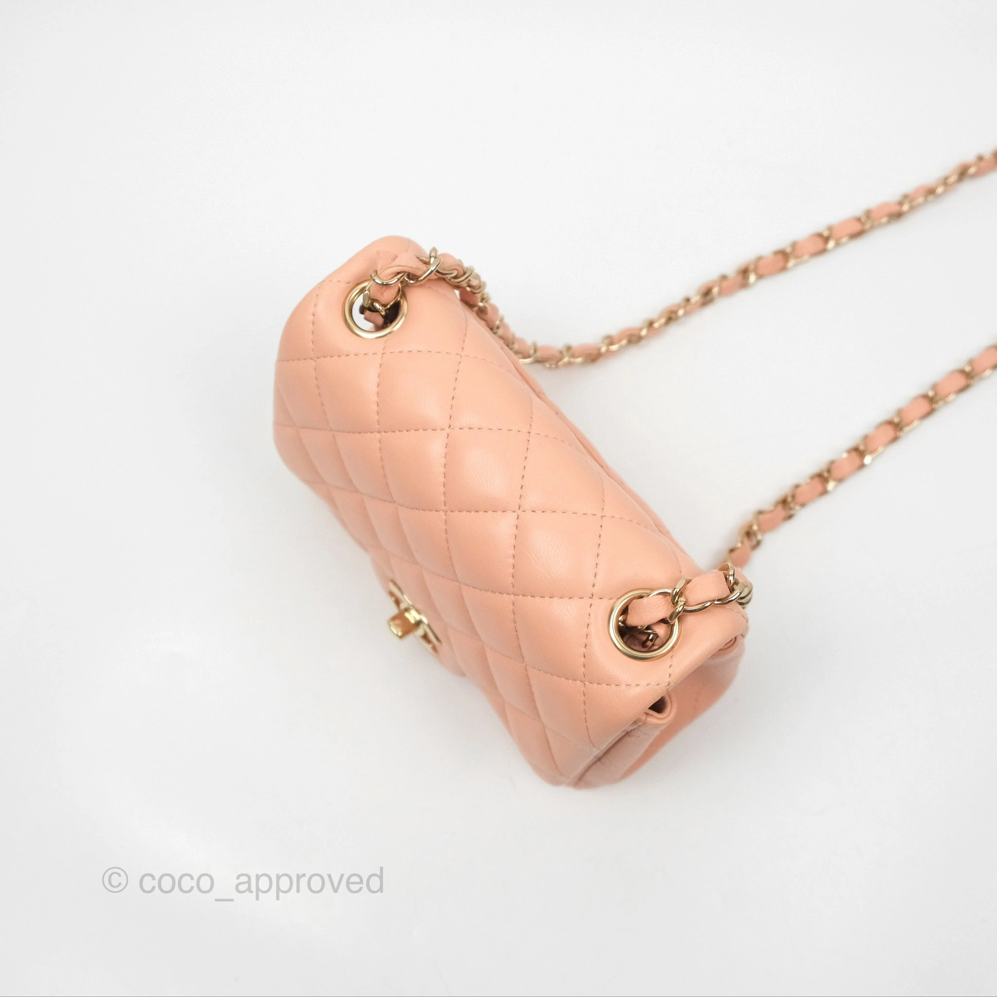 Chanel Quilted Mini Square Lambskin Light Beige Pink Gold Hardware
