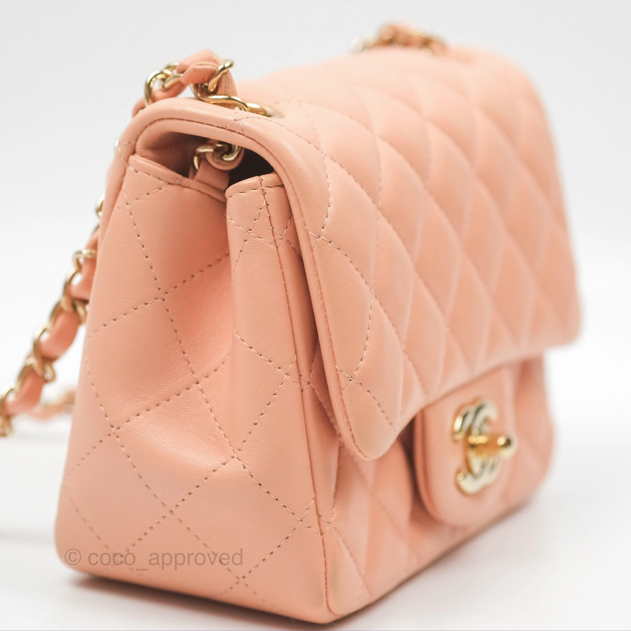 Chanel Quilted Mini Square Lambskin Light Beige Pink Gold Hardware