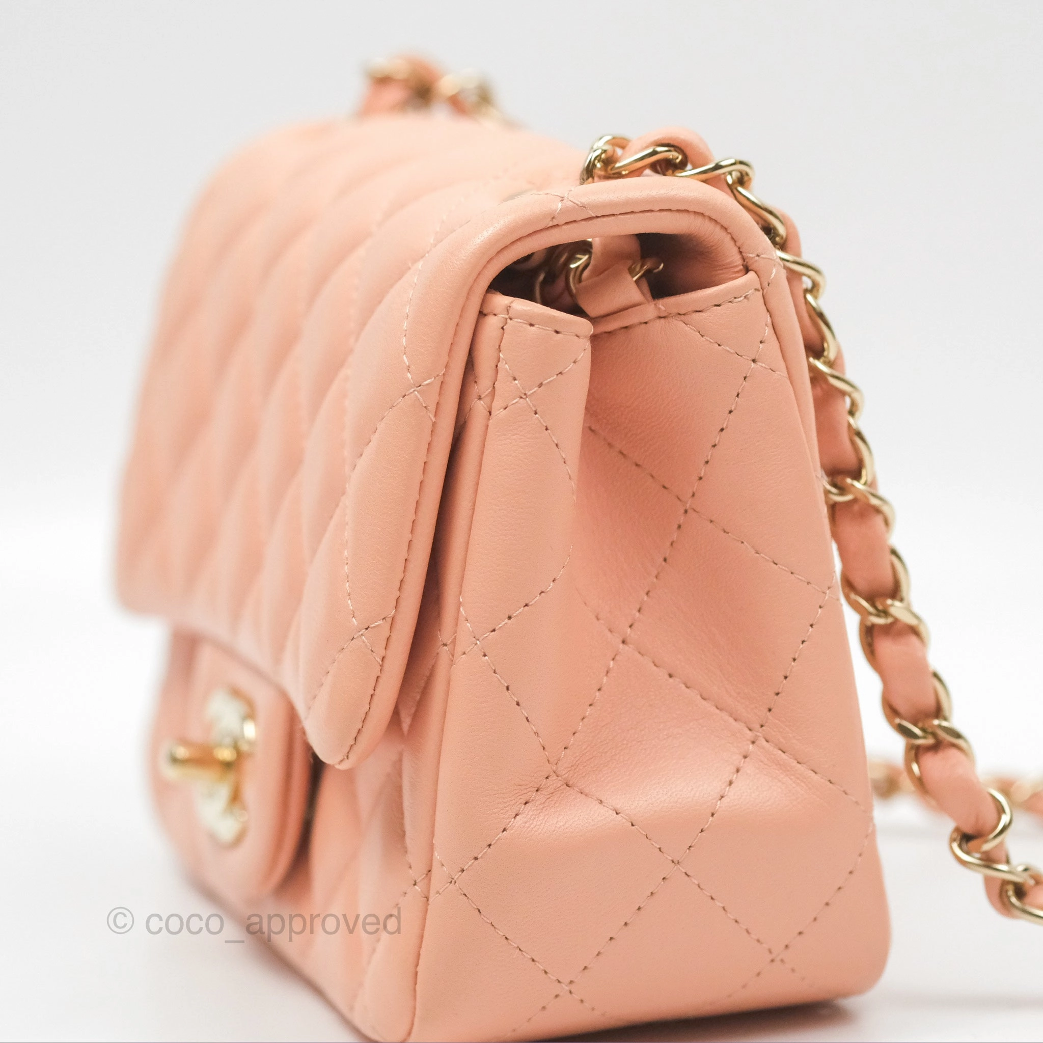 Chanel Quilted Mini Square Lambskin Light Beige Pink Gold Hardware