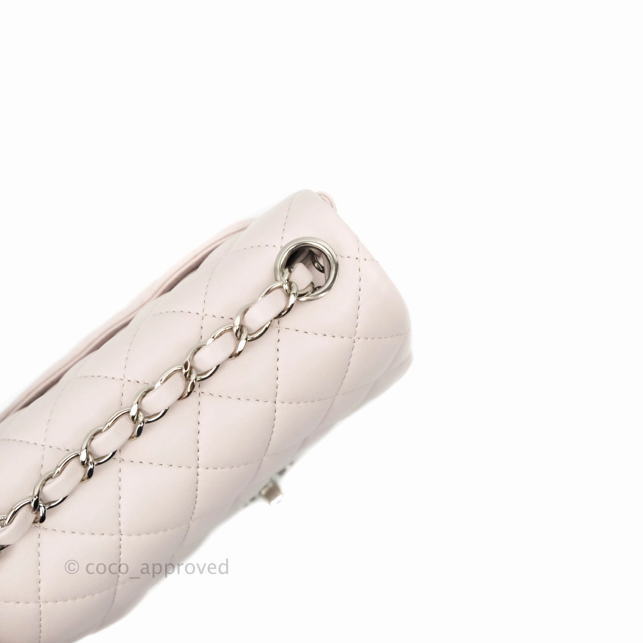 Chanel Quilted Mini Square Light Lilac Pink Lambskin Silver Hardware