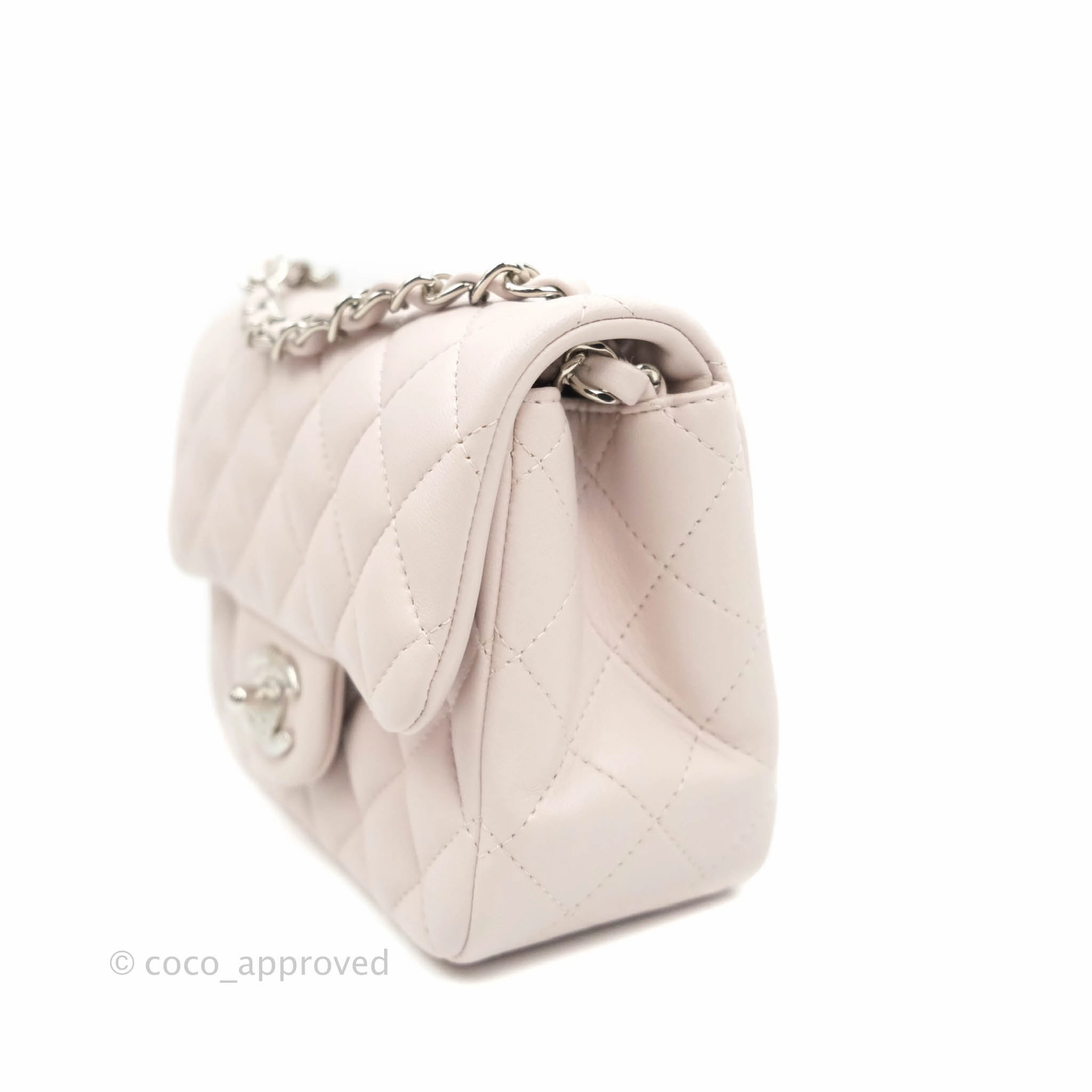 Chanel Quilted Mini Square Light Lilac Pink Lambskin Silver Hardware