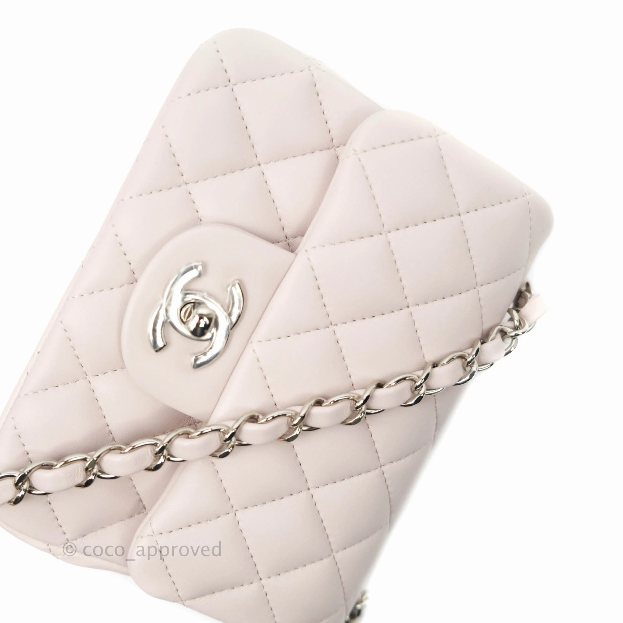 Chanel Quilted Mini Square Light Lilac Pink Lambskin Silver Hardware