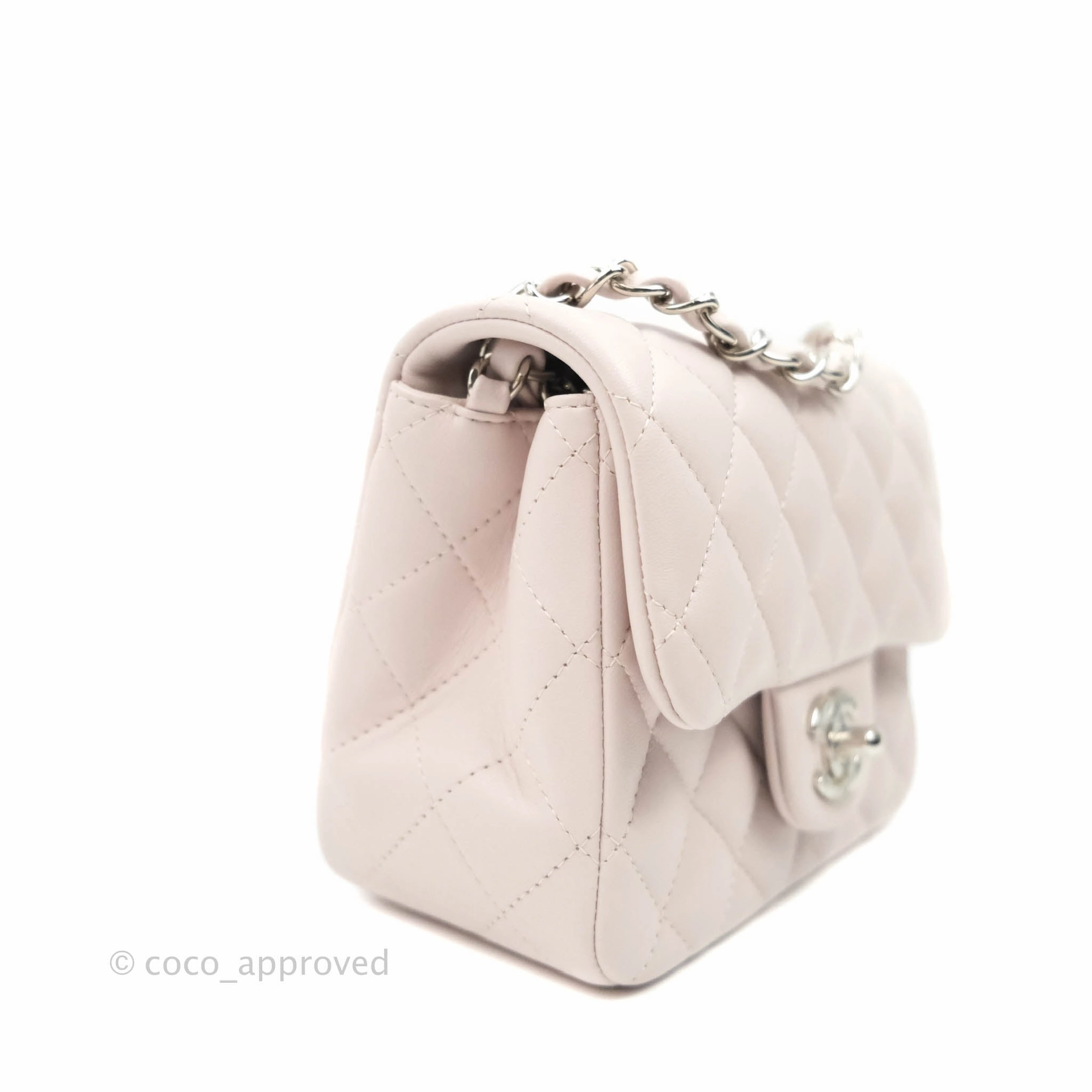 Chanel Quilted Mini Square Light Lilac Pink Lambskin Silver Hardware