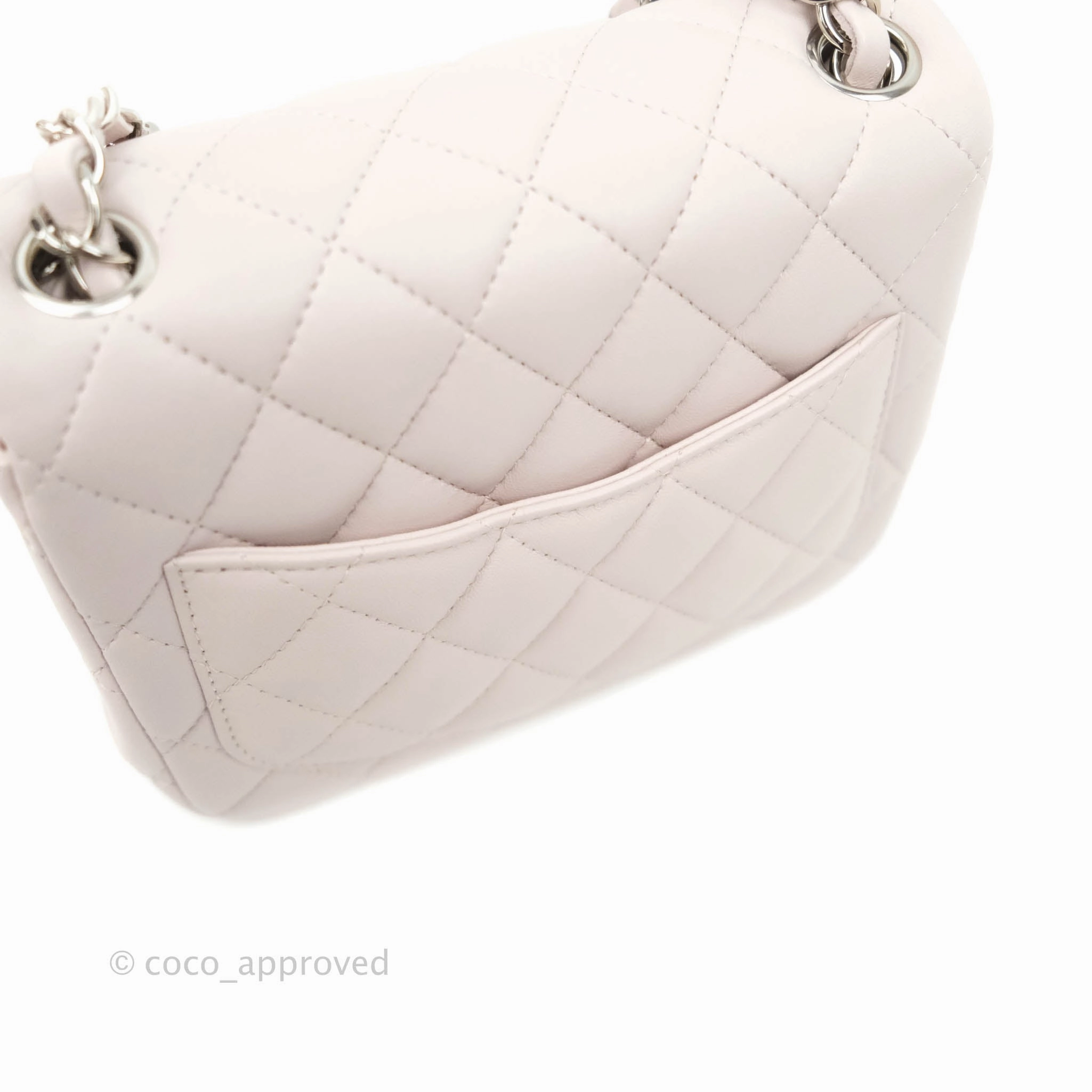 Chanel Quilted Mini Square Light Lilac Pink Lambskin Silver Hardware