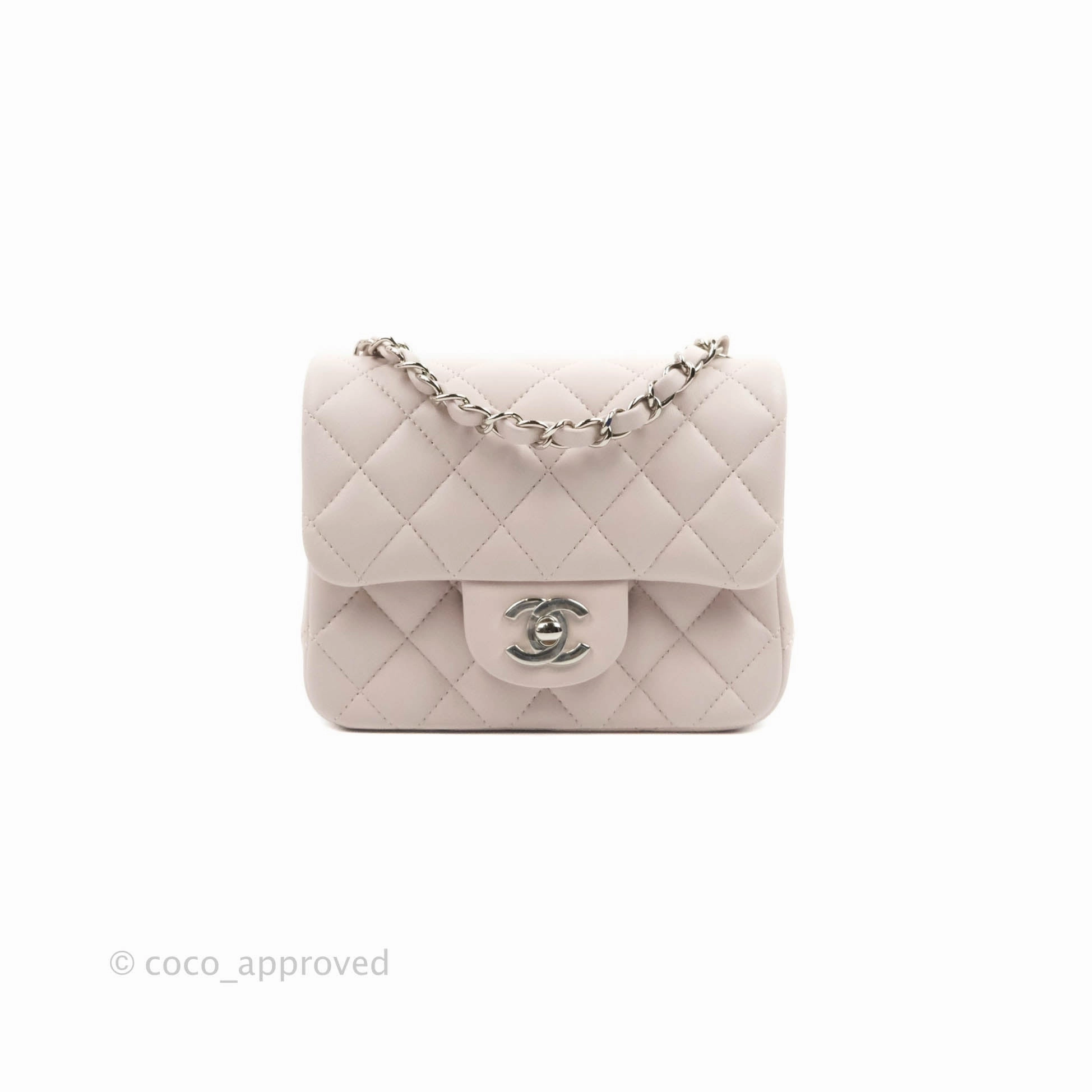 Chanel Quilted Mini Square Light Lilac Pink Lambskin Silver Hardware