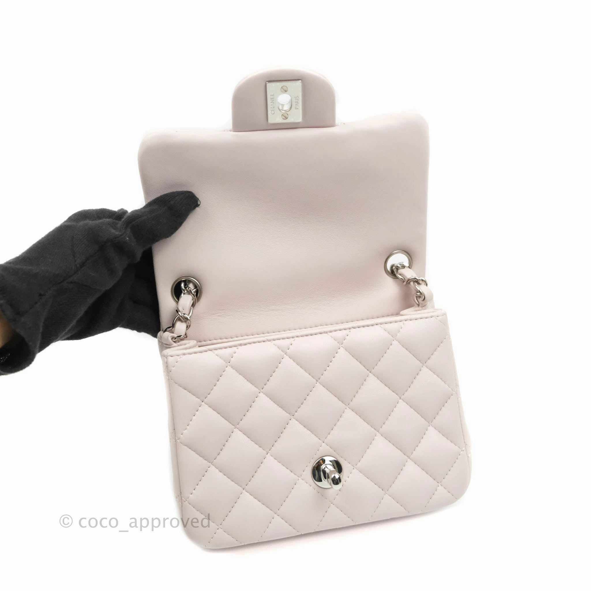 Chanel Quilted Mini Square Light Lilac Pink Lambskin Silver Hardware