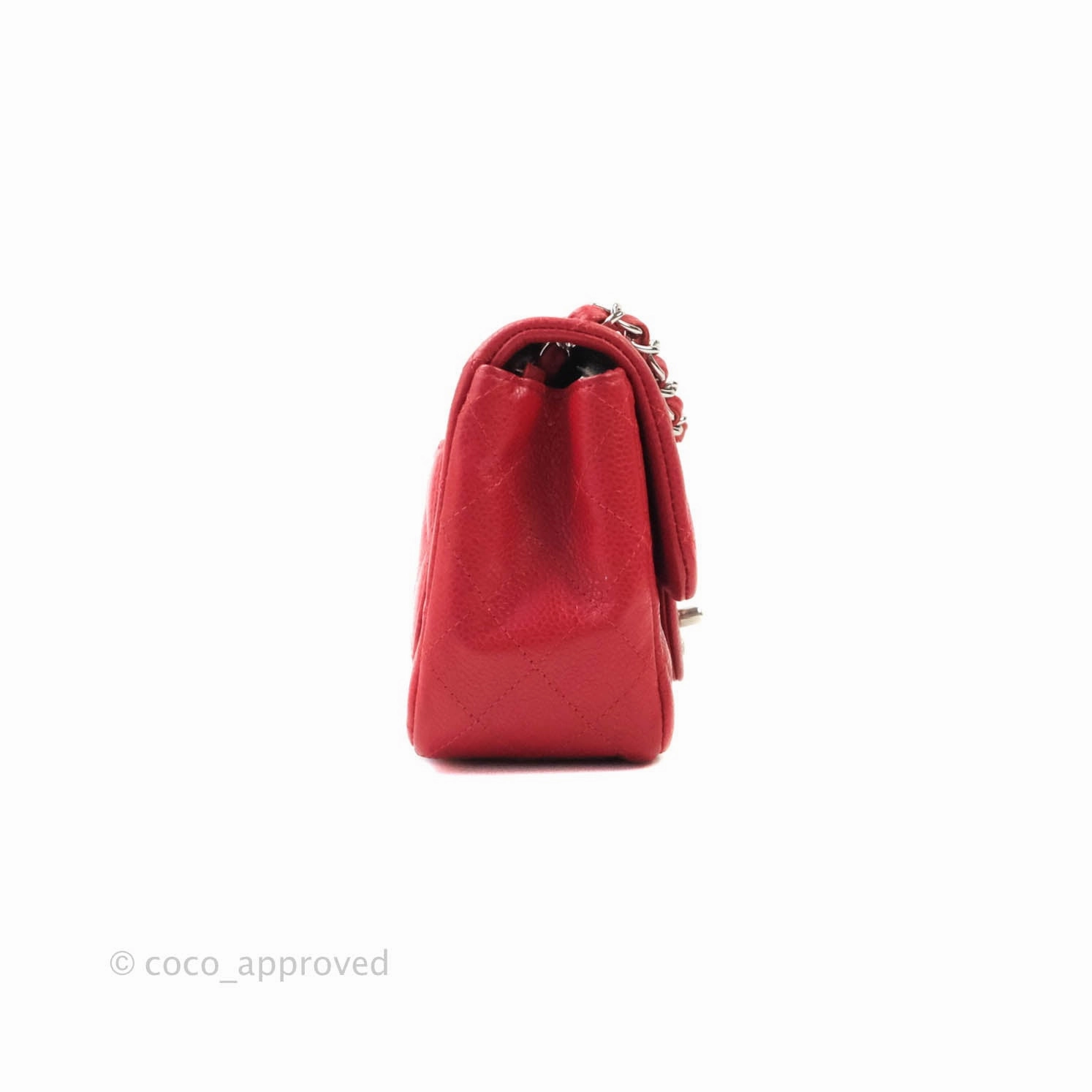 Chanel Quilted Mini Square Red Caviar Silver Hardware