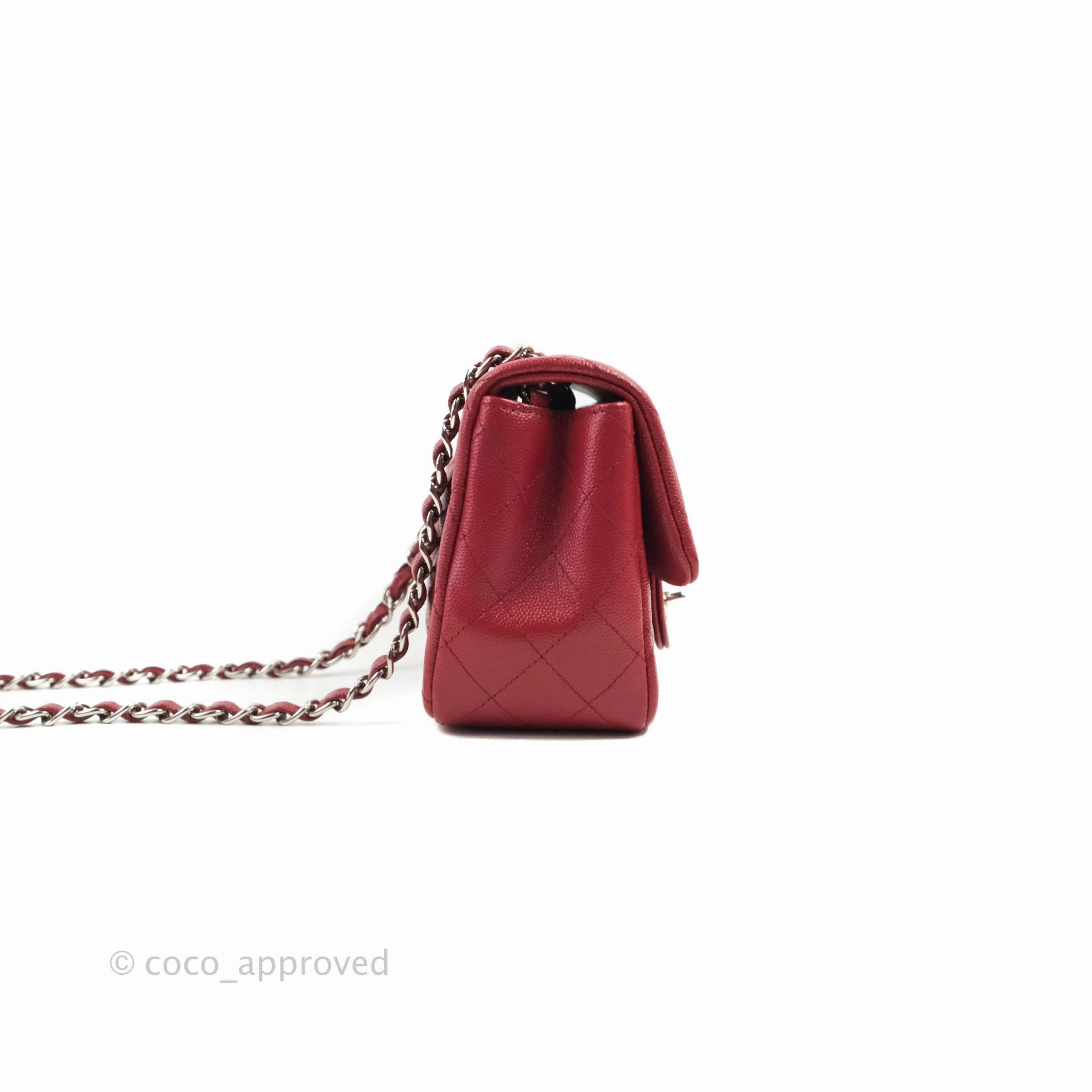 Chanel Quilted Mini Square Red Caviar Silver Hardware 17B