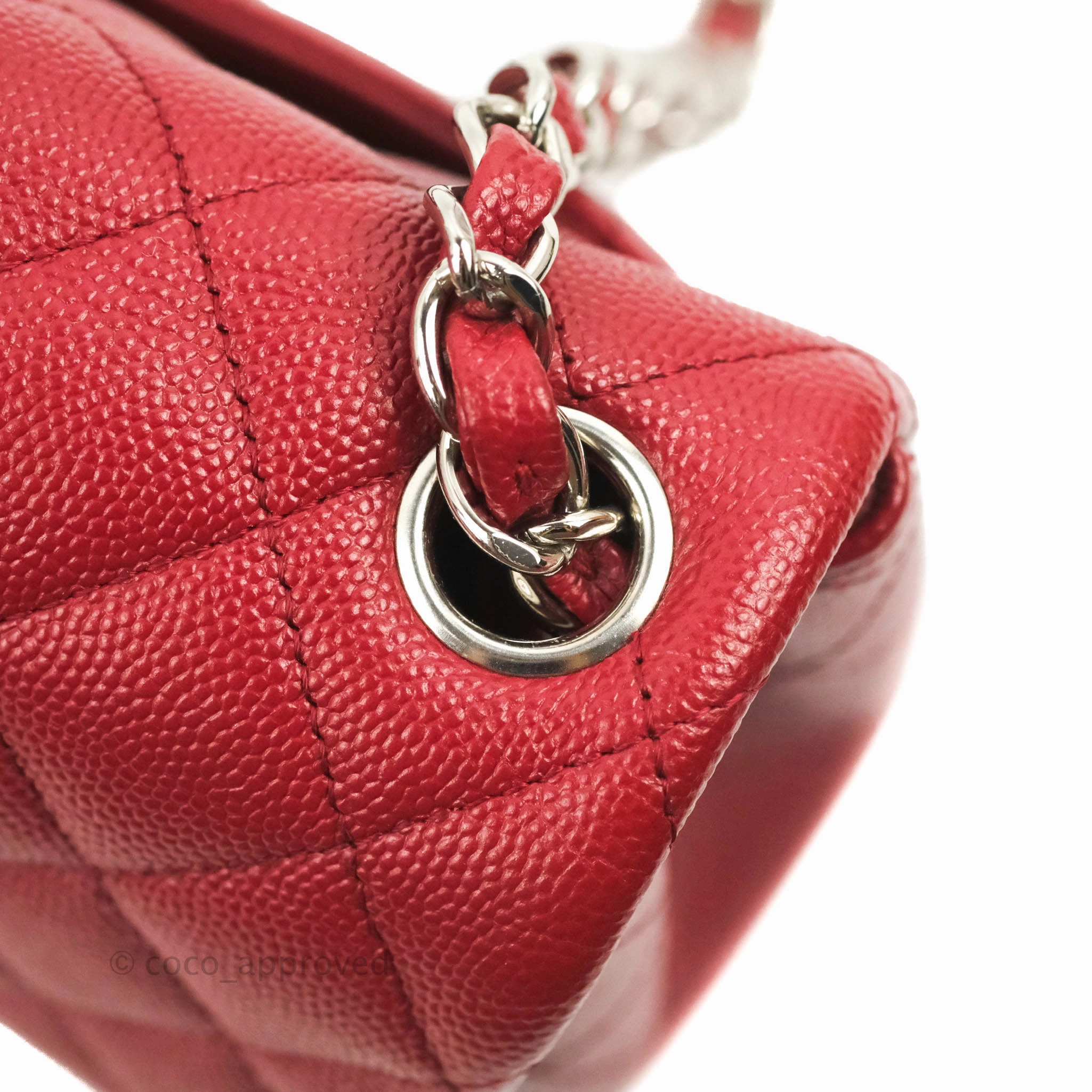 Chanel Quilted Mini Square Red Caviar Silver Hardware 17B