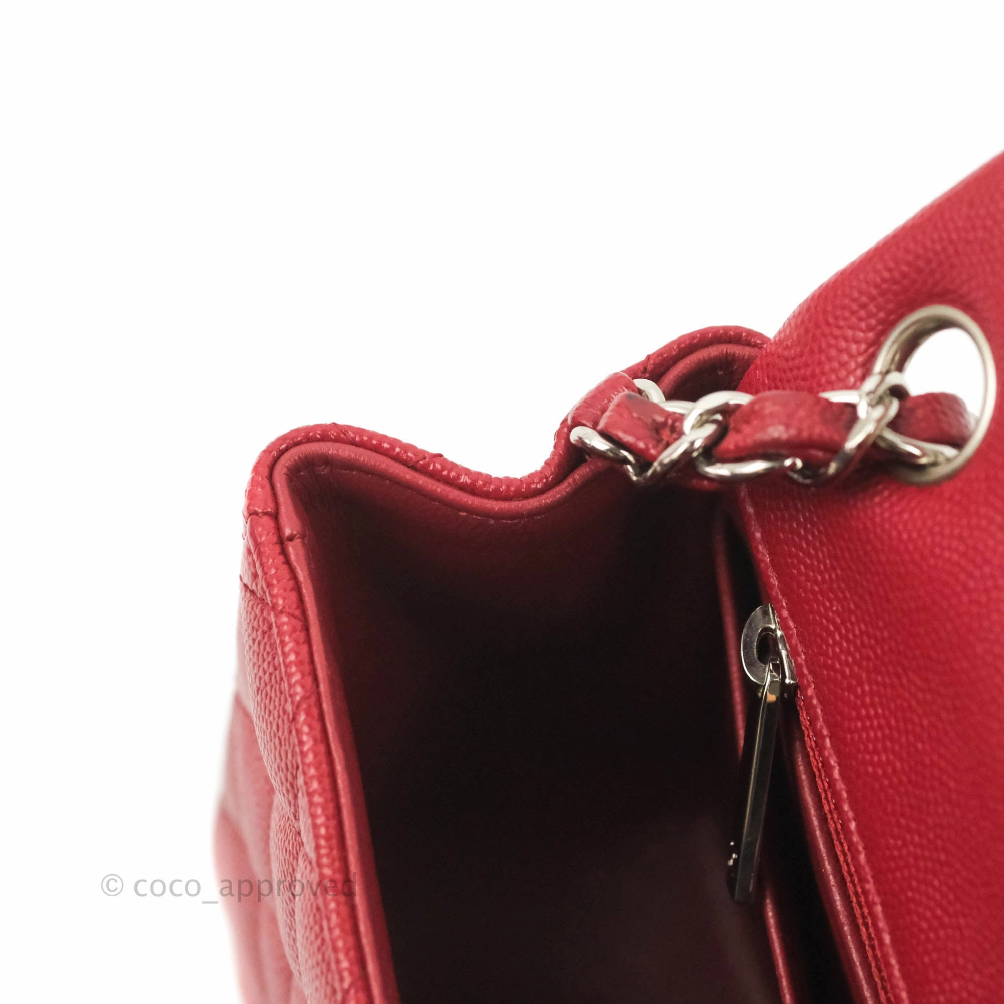 Chanel Quilted Mini Square Red Caviar Silver Hardware 17B