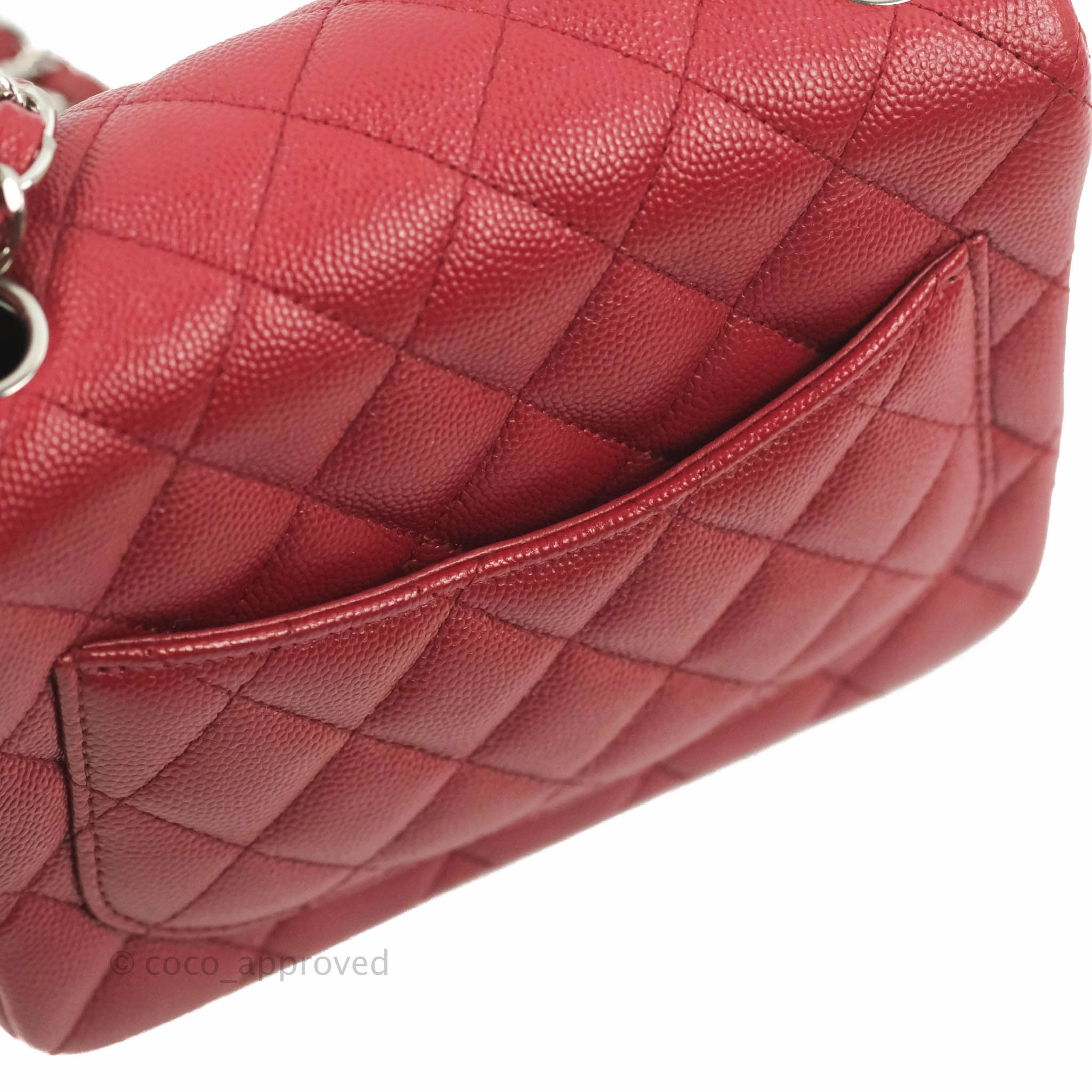 Chanel Quilted Mini Square Red Caviar Silver Hardware 17B